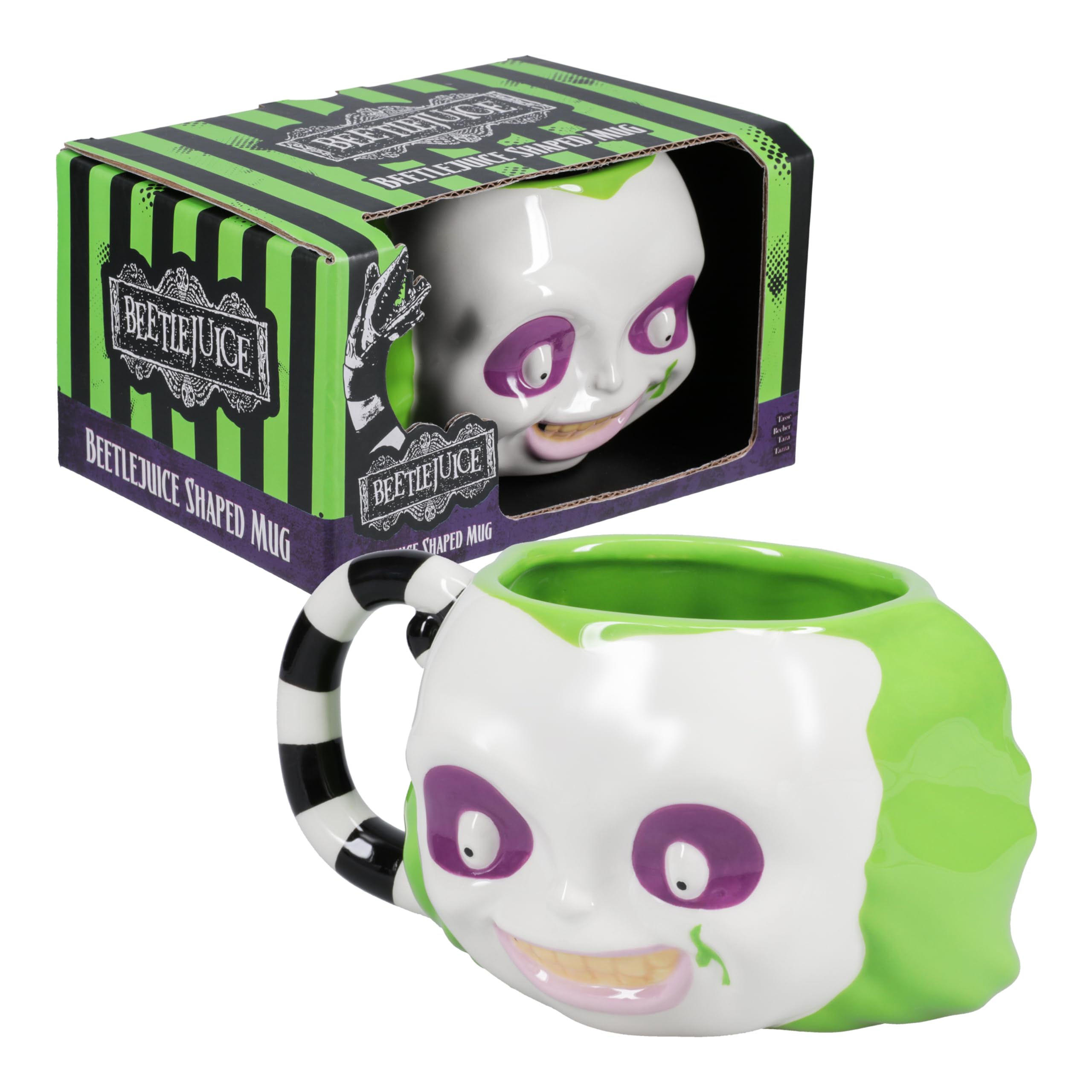 Paladone Beetlejuice - Tazza a forma di volto con licenza ufficiale, regalo per fan del film horror retrò, bicchieri extra large in ceramica 3D, tazza da collezione di film anni '80, 650 ml