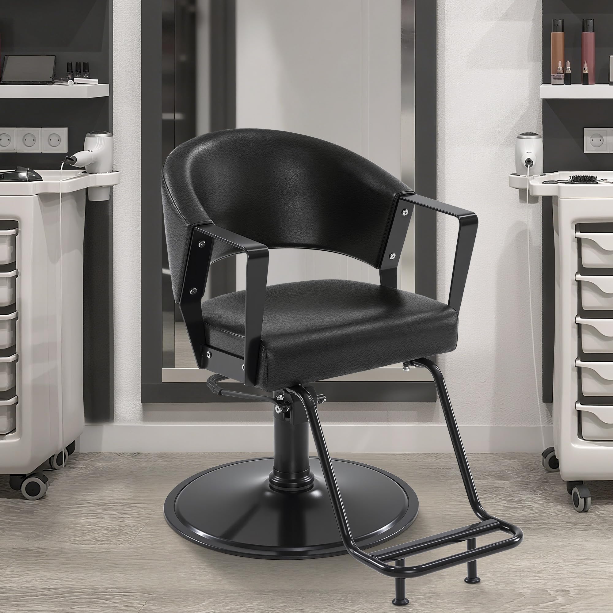 Barberpub Friseurstuhl, Friseureinrichtung Barber Chair, mit Hydraulikpumpe, Drehbar, Höhenverstellbar, PVC-Kunstleder Modern, Schwarz