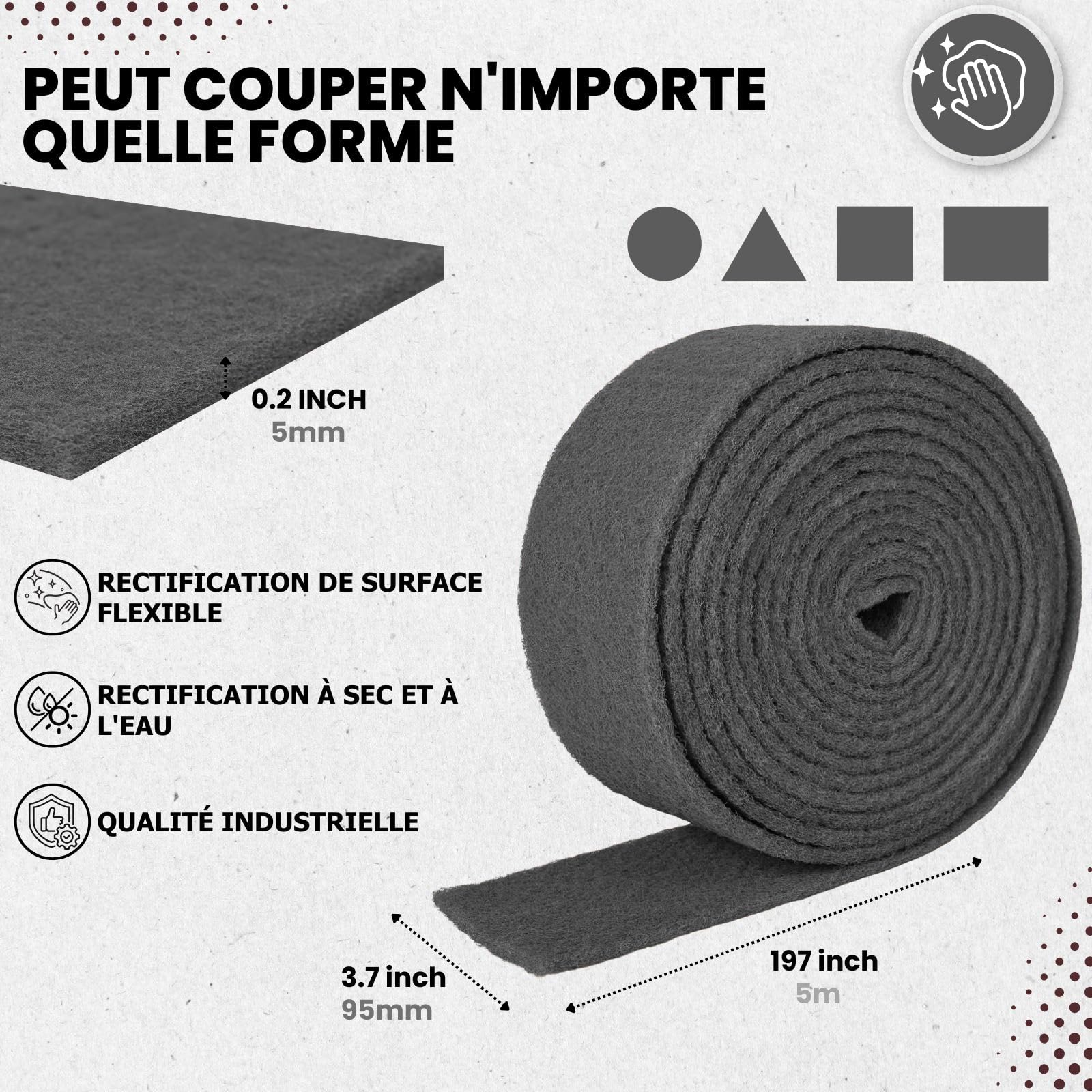Tampons de Ponçage 5m x 95 mm, Grain 1000 Rouleau Eponge Abrasif | Idéale pour la Peinture, le Bois, le Métal, l'Acier Inoxydable Ponçage et Polissage