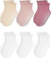 Vista 9 de Calcetines con volantes para niñas – Calcetines antideslizantes con puños – Calcetines de algodón suave con volantes para interiores