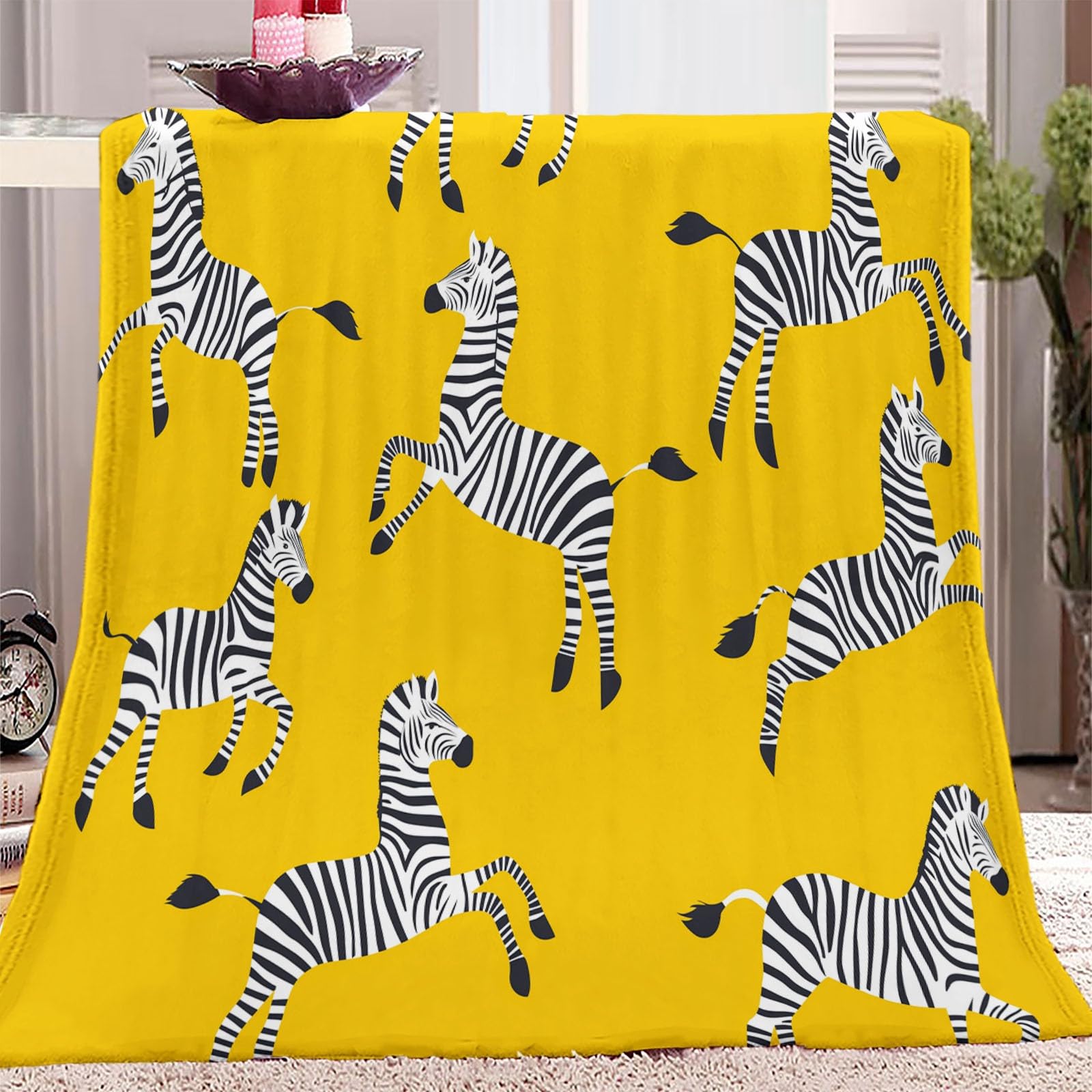 Manta Estampada 220 X 240 cálida Manta acogedora sofá Mantas Mantas de Cebra de Estilo Simple Coperta Microfibra Pelosa, per Letto Soggiorno Amarillo