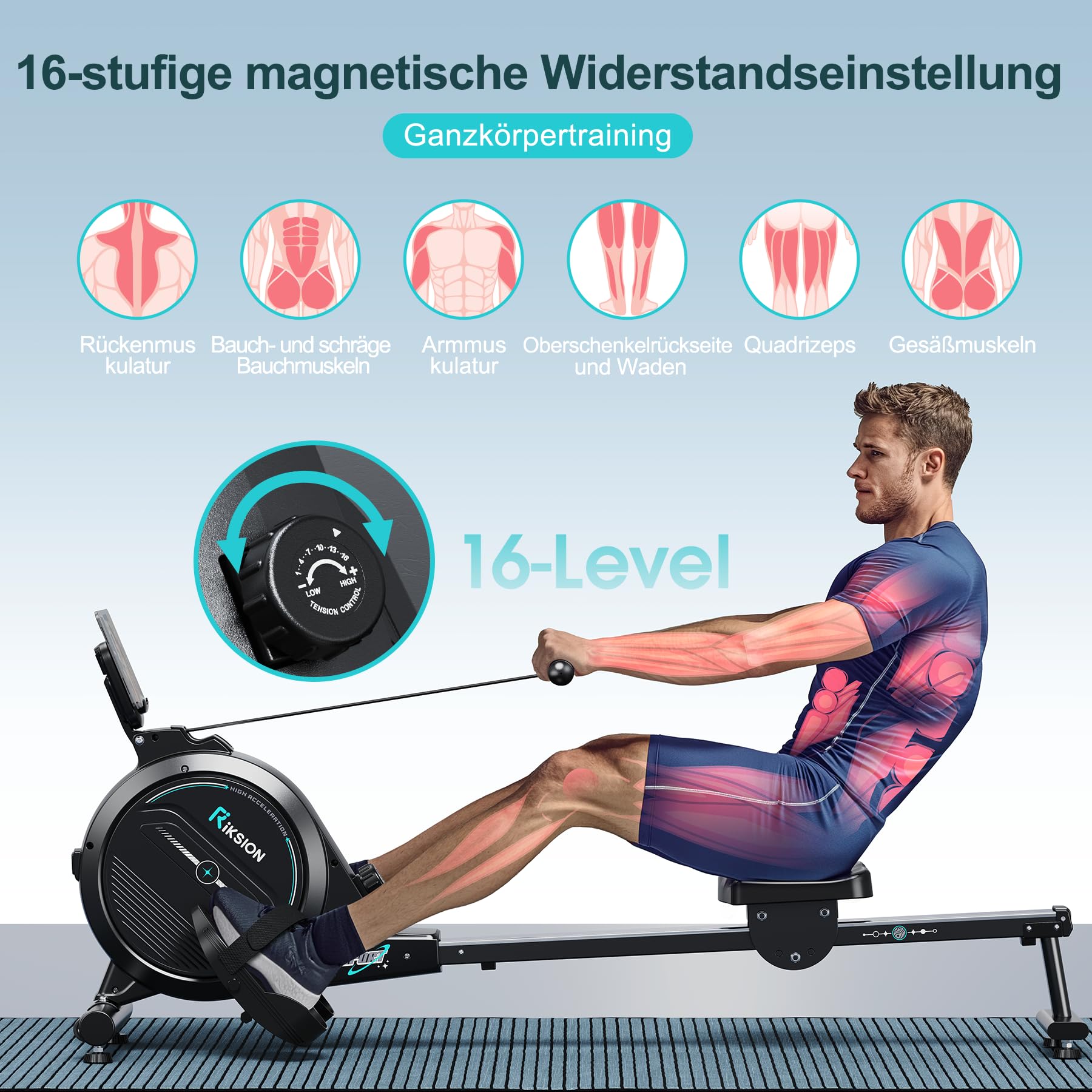 [2026 Neu] Rudergerät für Zuhause mit Magnet-Fitnesstrainer,Rudergerät 16 Stufen Widerstand, Indoor-Gerät für das Home-Gym, Cardio-Trainingsgerät, 160 kg Kapazität mit LCD-Monitor