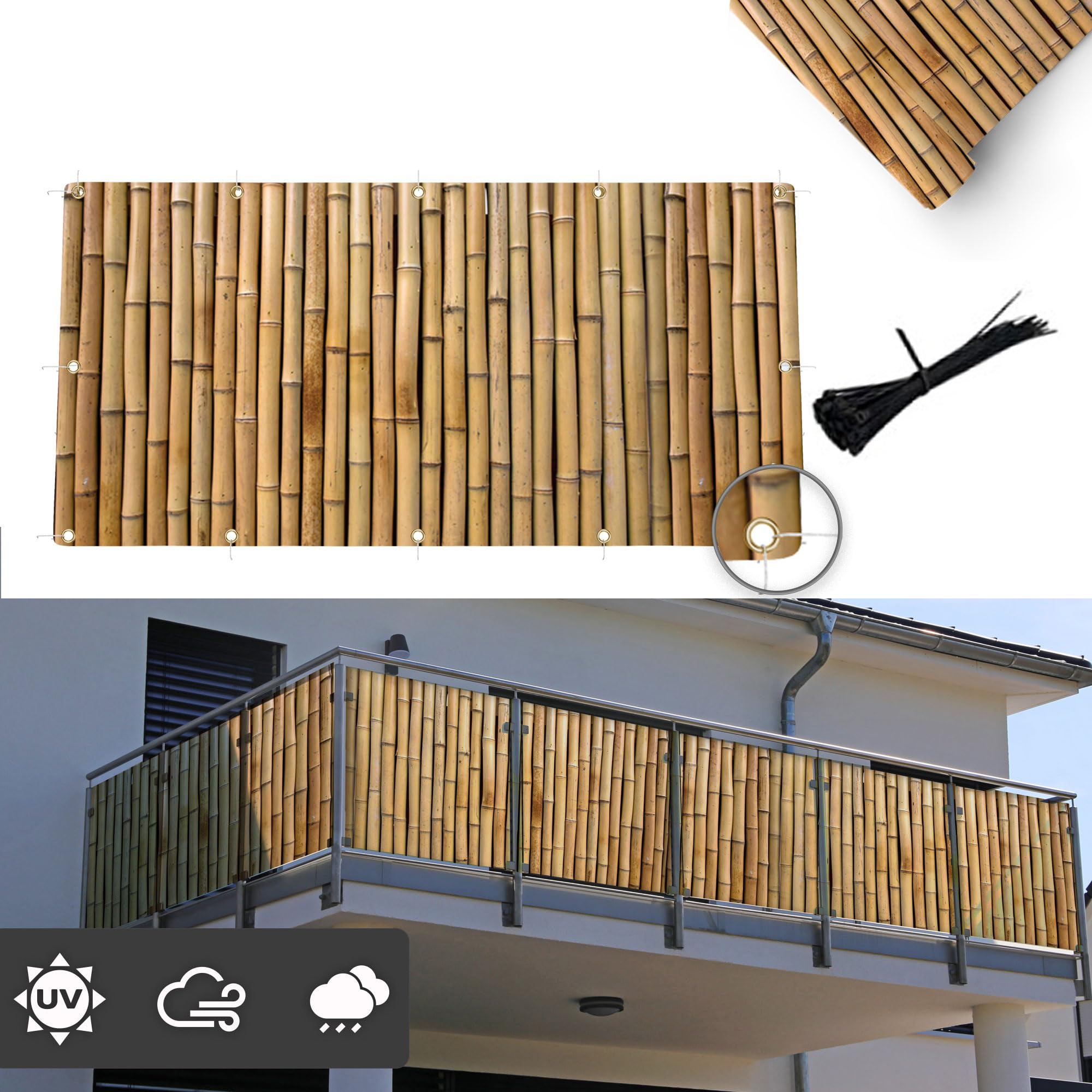 Balkon Sichtschutz Wetterfest - UV und Witterungsbeständigkeit - Praktischer Sichtschutz Balkon - Viele Größen und Designs
