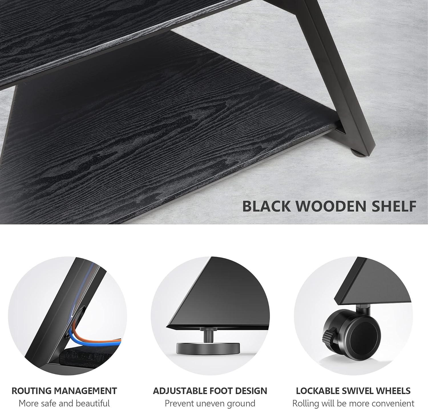 FITUEYES Design Corner TV Stand with Wheels for 43 55 65 70 75 Inch TV, Black TV Cart Floor Stand, Modern TV Stand with Wooden Storage Shelves, Eiffel Series 4 81CQQJptOCS. AC SL1500