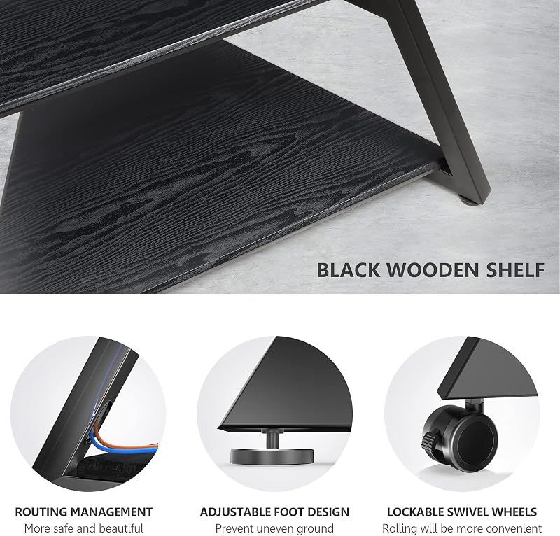 FITUEYES Corner TV Stand for 43-75" TVs with Wooden Storage Shelves, Black image 3