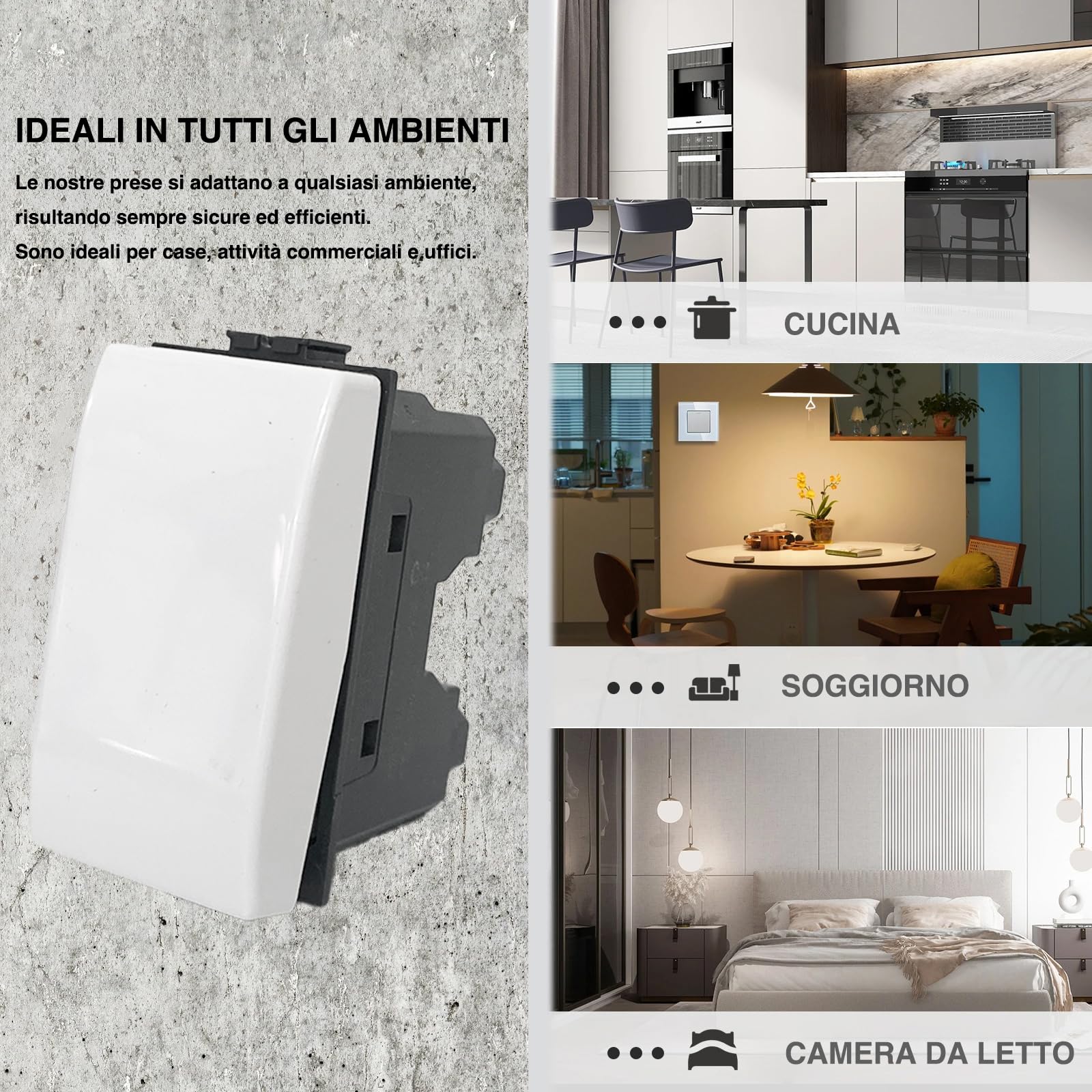 Set di 4 Interruttori Compatibili con bticino Matix, Interruttore Ideali per Frutti Elettrici e Compatibili con Bticino Matix Pulsanti (4 Interruttori Unipolari)