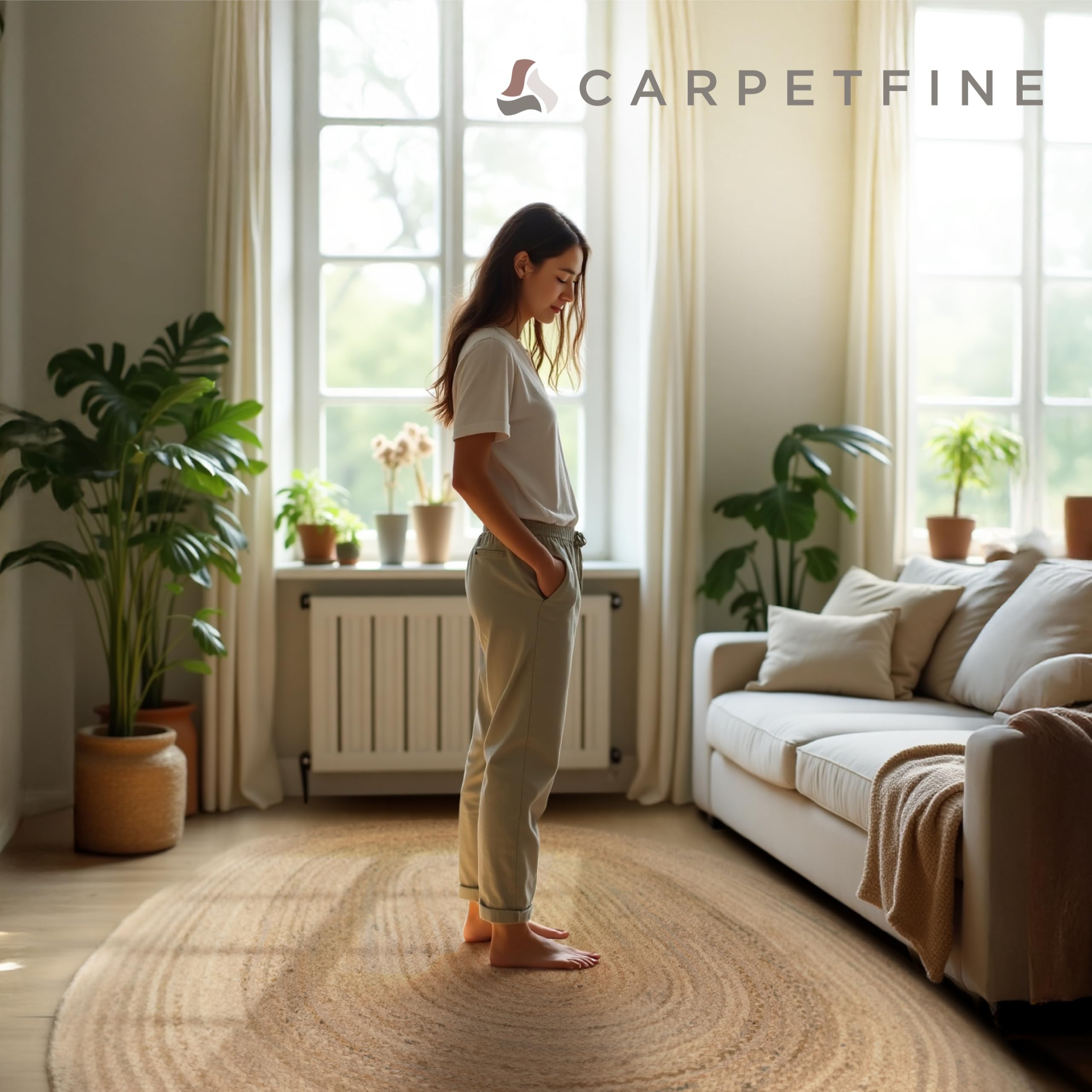 carpetfine Alfombra de Oval Yute Nele Beige 80x150 cm | Alfombra Moderna para salón y Dormitorio
