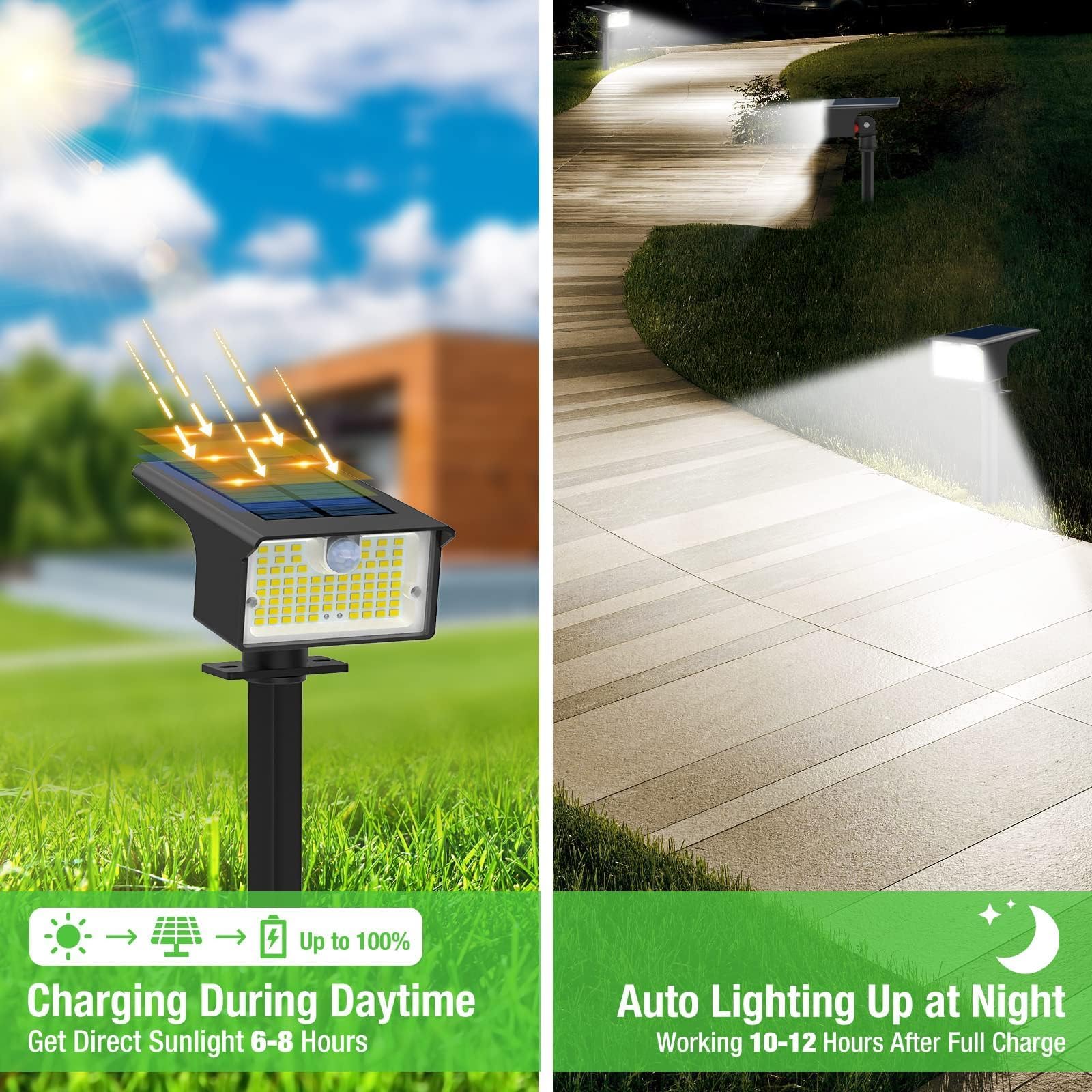 nipify 3 Pezzi Faretti Solari a LED da Esterno con Sensore di Movimento 62LED 3 Modes Lampade da Giardino, IP65 Impermeabile Luci Lampioni per Cortile, Vialetto, Bianco Freddo