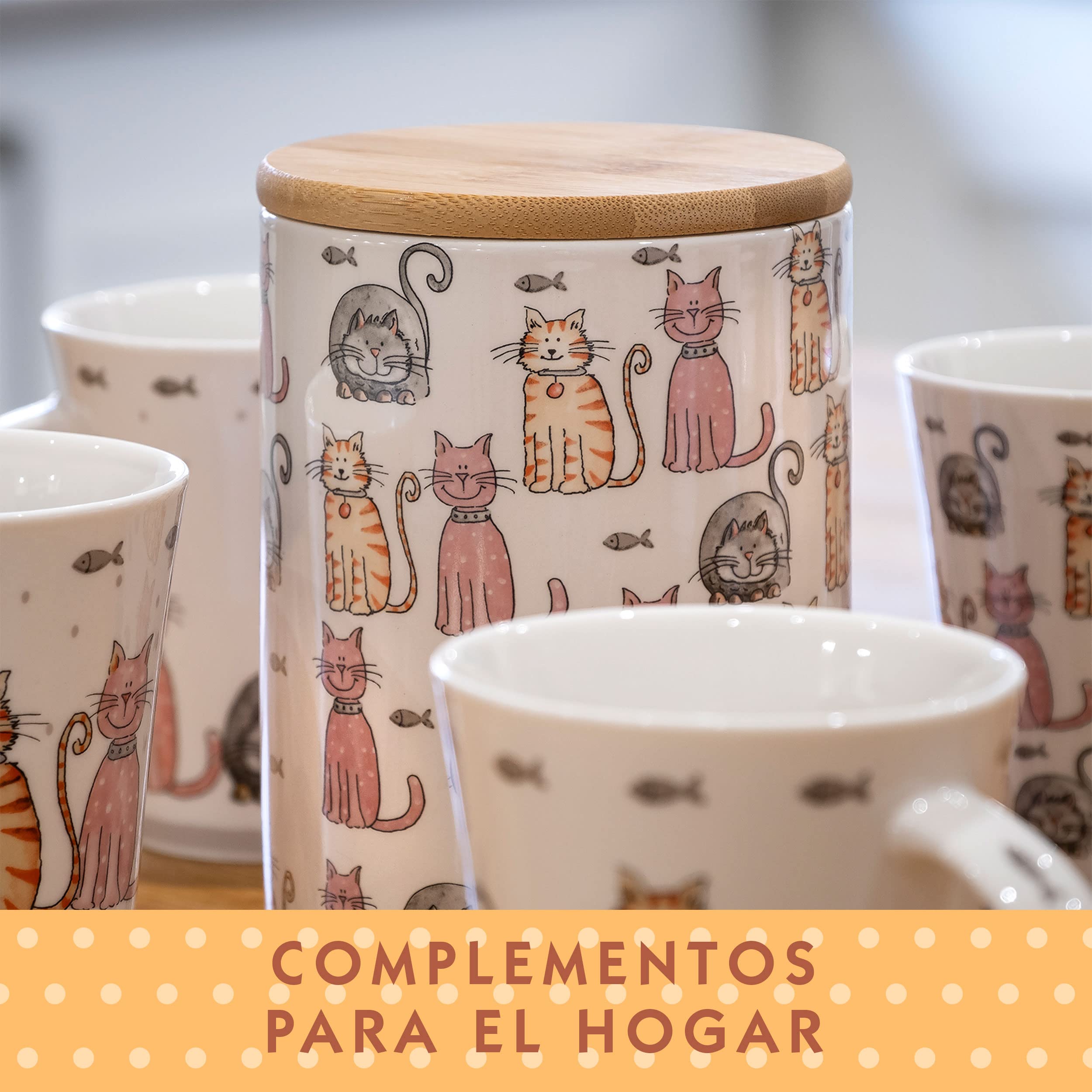 SPOTTED DOG GIFT COMPANY Juego de 3 Botes Cocina Almacenaje de Cerámica con Estampado de Gatos Lindos, Recipientes Herméticos para Alimentos con Tapa, Regalos para Amantes de los Gatos