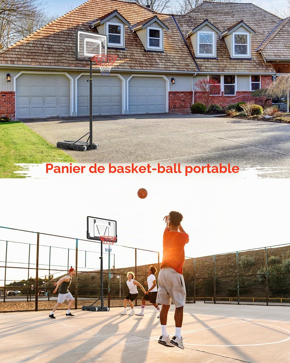 Panier de Basket Portable Intérieur/Extérieur- Réglable (1.5m-2.1m) avec Panneau Incassable 84cm - Roues de Transport - pour Enfants/Ados/Jeunes - Polycarbonate Renforcé