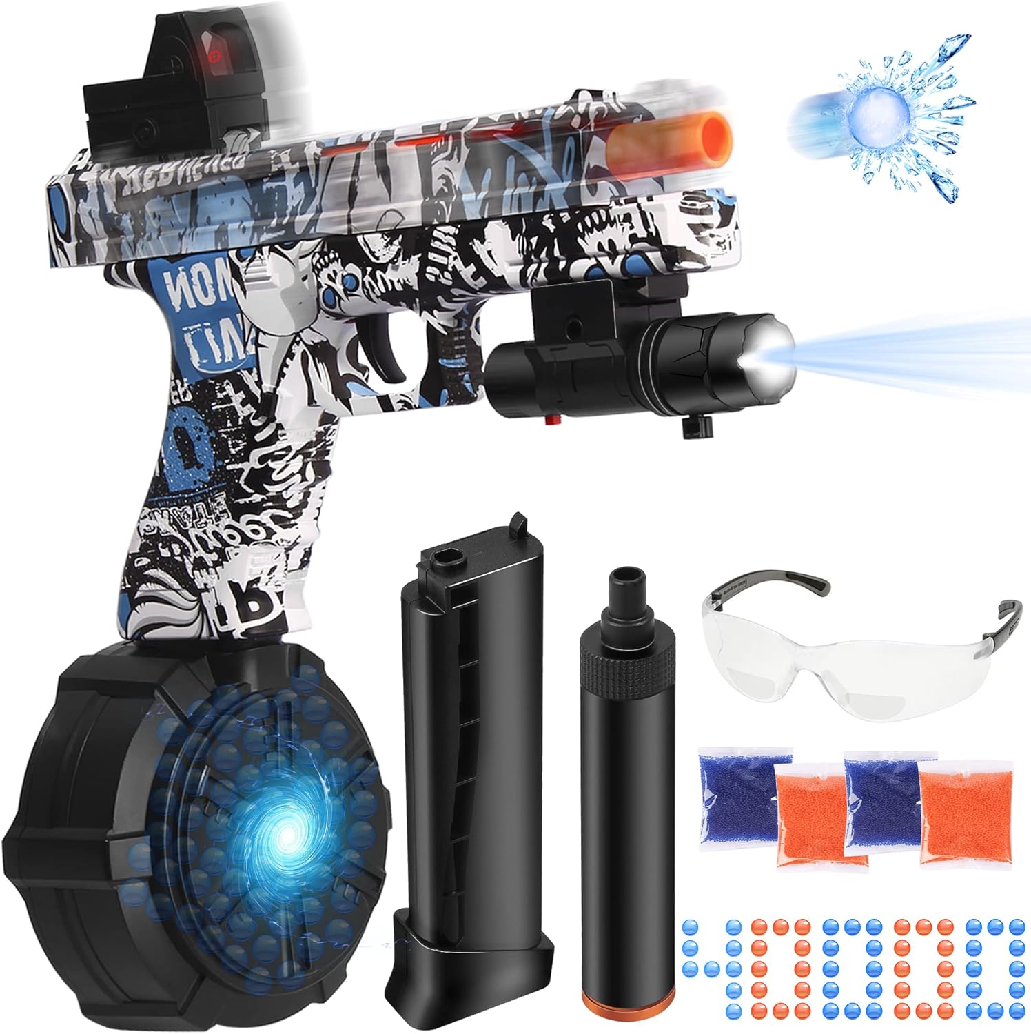 JMX2 Gel Ball Blaster Pistol with Drum, Splatter Blaster for Orbeez
