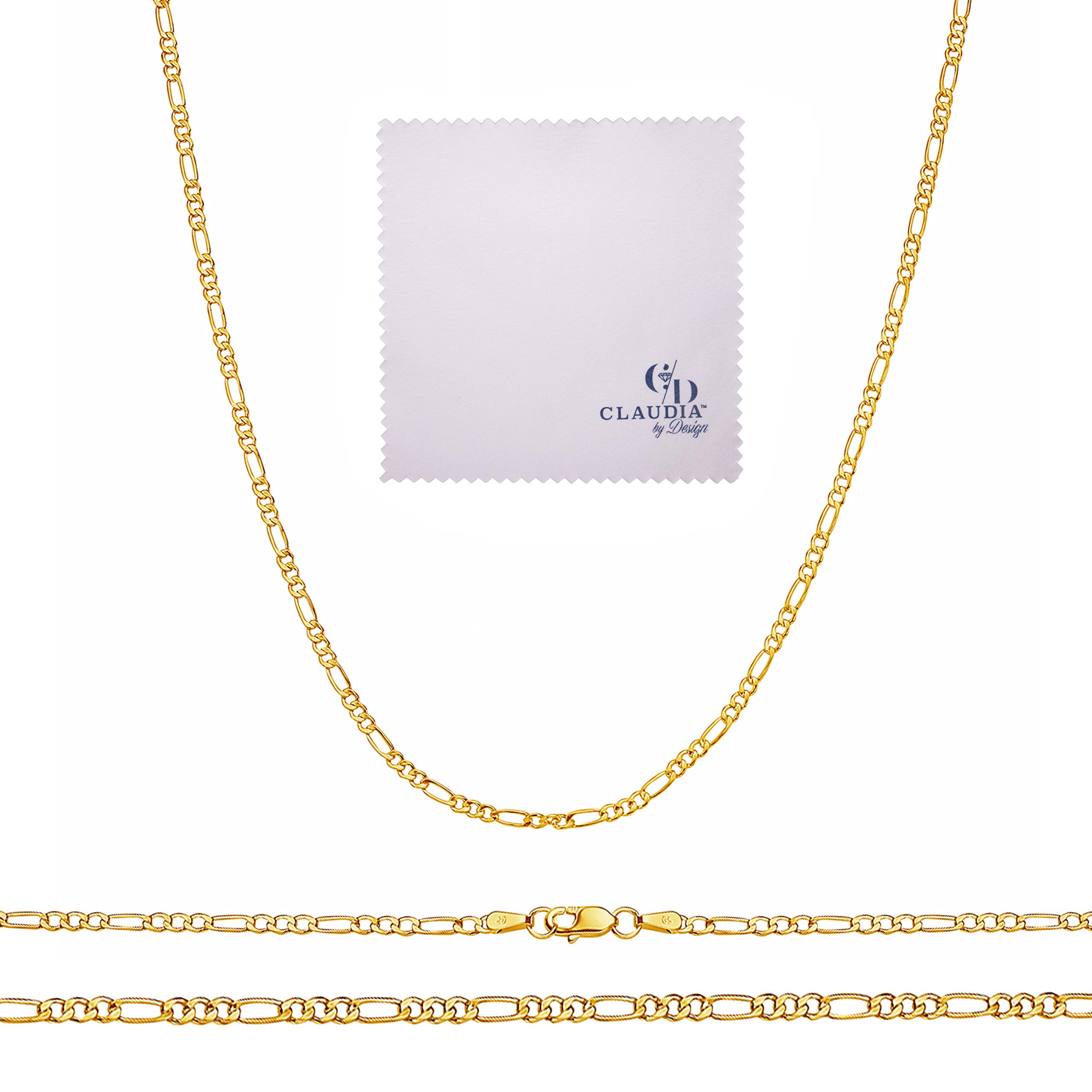 10K Yellow Gold Figaro Chain Necklace Unisex, 10K Gold Chain, 2.2 MM Real 10K Gold Italian Figaro 3+1 Link Necklace With Lobster Clasp, Linen textured Gift Box and Polishing Cloth Included