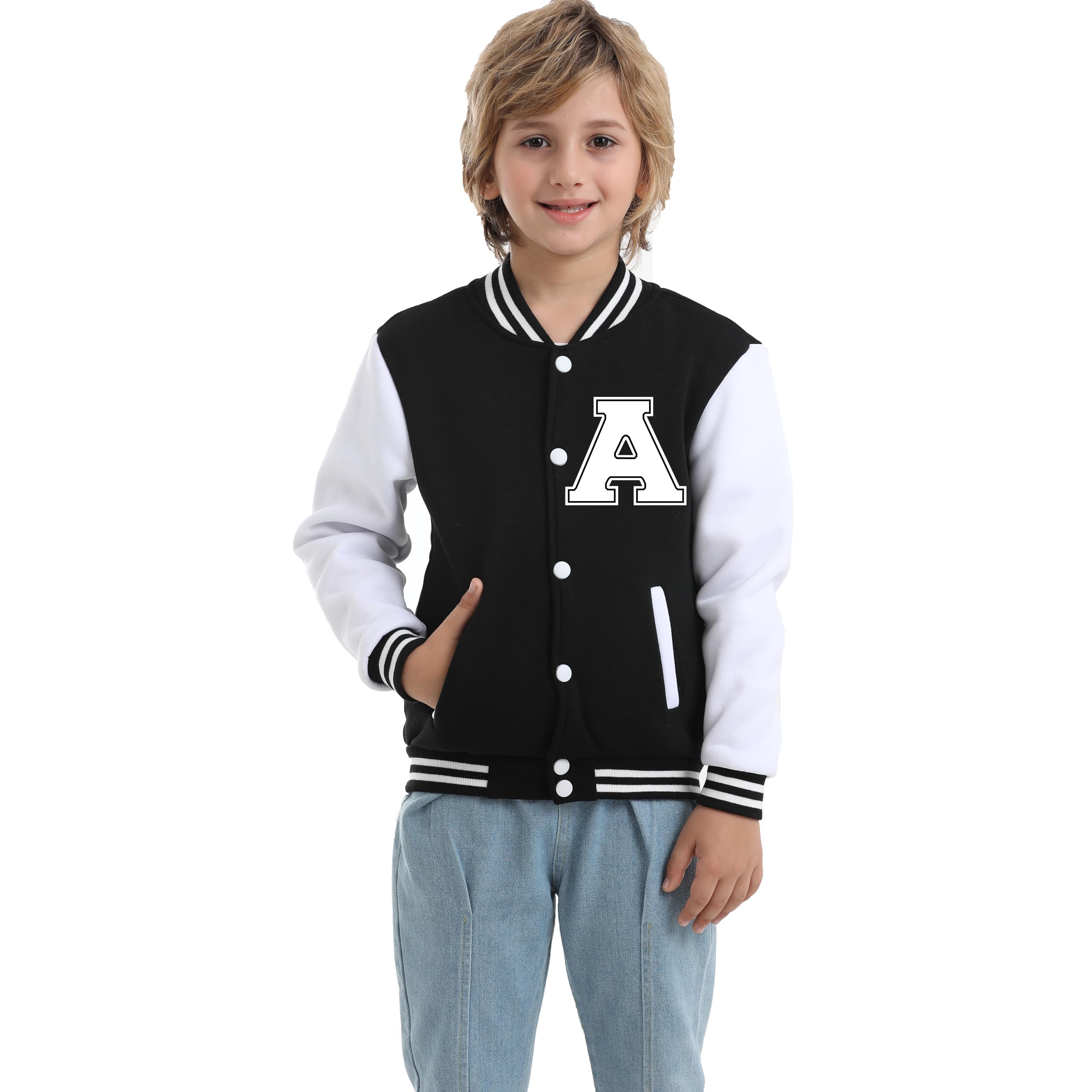 Kids Baseball Jacket Letter Print Boys Girls Varsity Coat Casual Lightweight School Uniform With Button