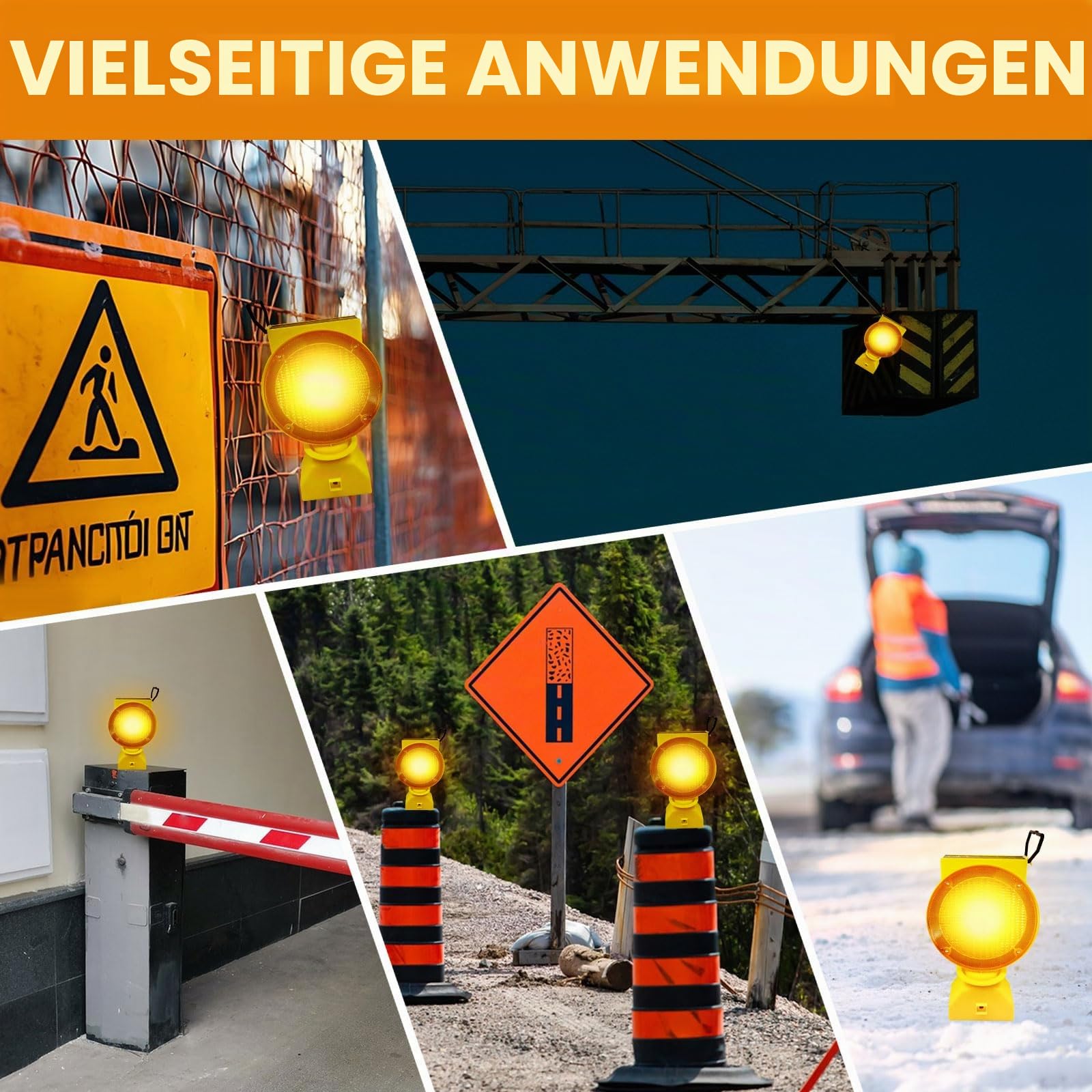 2 Stück Solar-Industrie-Warnleuchten, Solar-Blinklampe mit Haken, wiederaufladbare Sicherheitsbarrikade Warnleuchten, 3 Beleuchtungsmodi für Straßenbau und Fahrzeugnotfall