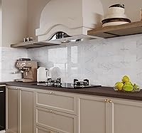 Vista 6 de COLAMO Protector contra salpicaduras de lujo de 10 hojas que se despega y pega, azulejo de metro blanco de piedra sintética autoadhesiva de 12"x12