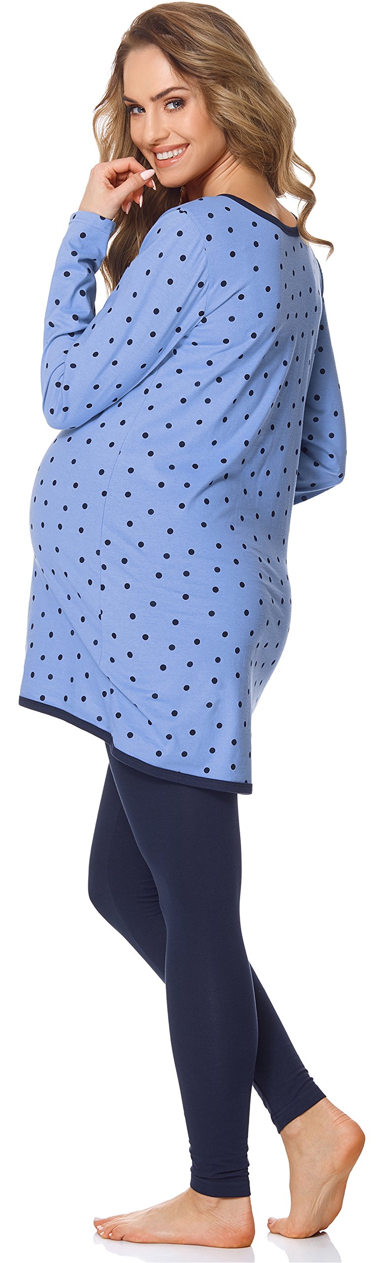 Bellivalini Damen Umstands Pyjama mit Stillfunktion BLV50-125 (Blau Punkte/Marineblau, XL)