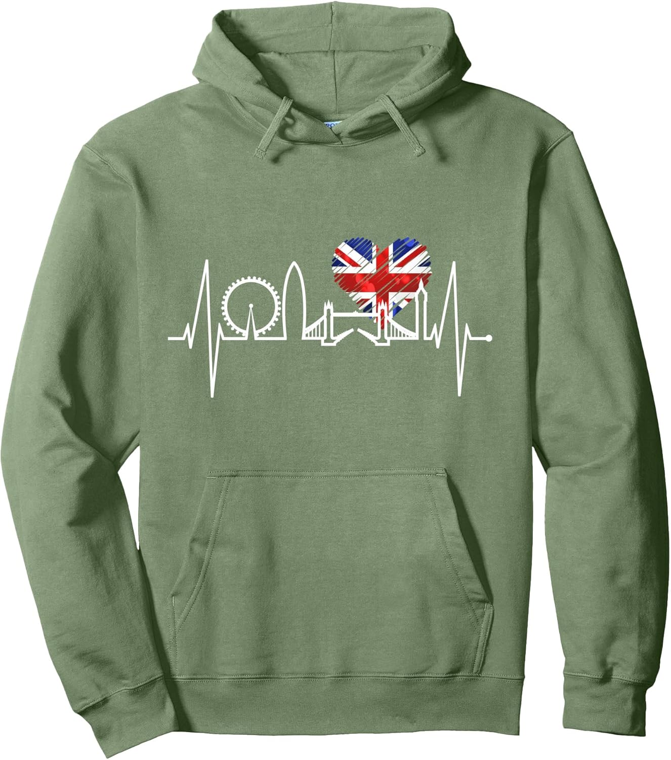 London Skyline Heartbeat Union Flag Men Women I Love London Pullover Hoodie