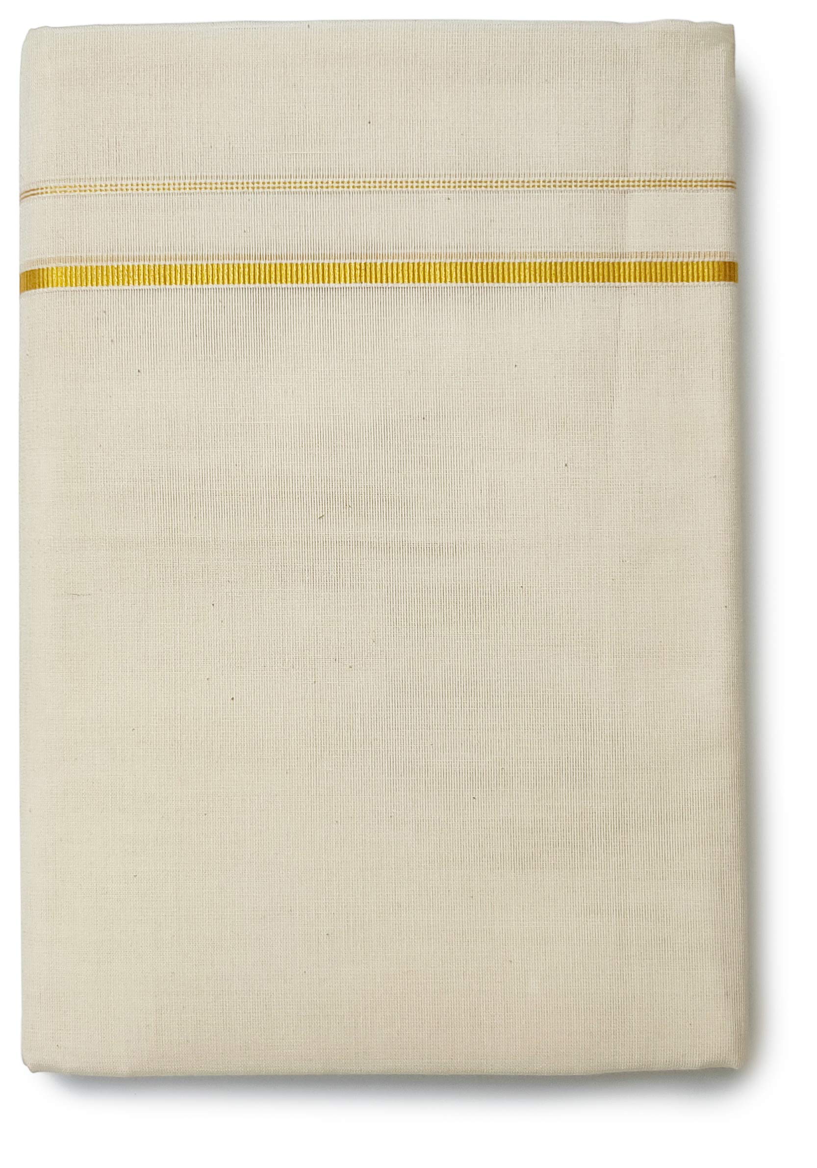 chithra fabrics New 4.00'Meter(Double) Dhoti | Cream Coloured Kerala Mundu | ¼'Inch Special Kasavu Border | 100% Cotton Mundu-picture-14