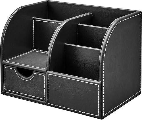 Miniatura 7 de GALLAWAY LEATHER Organizador de escritorio  Organizador de caja de almacenamiento de papelería de oficina, sostiene suministros de escritorio como