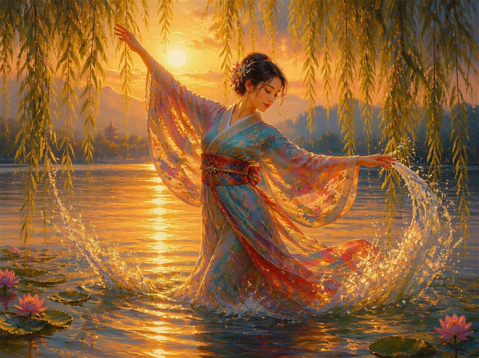 Puzzle 2000 Piezas Adultos Bailarines Estanque lotos, Rompecabezas Adultos Dificil 100x70cm, Estimula la Concentración y Antiestrés, Juego de Habilidad para Toda la Familia