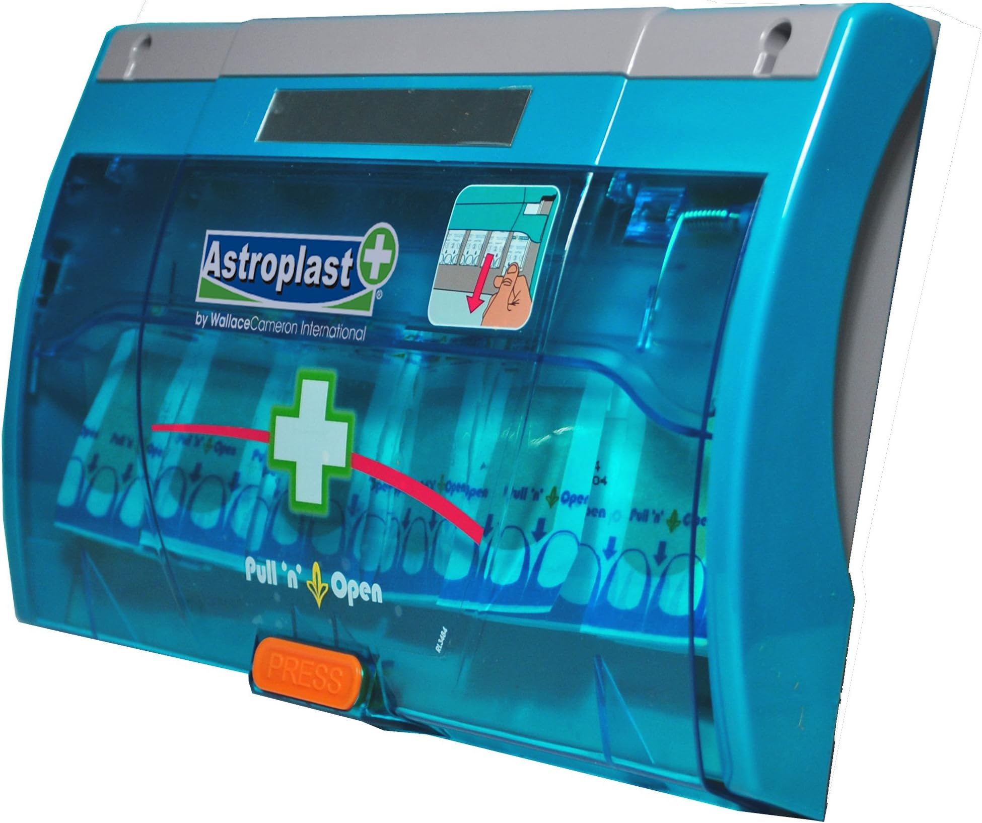 Astroplast 1047150 Plaster Dispenser Blue Asst Pilferproof Plasters (60) Pull and Open