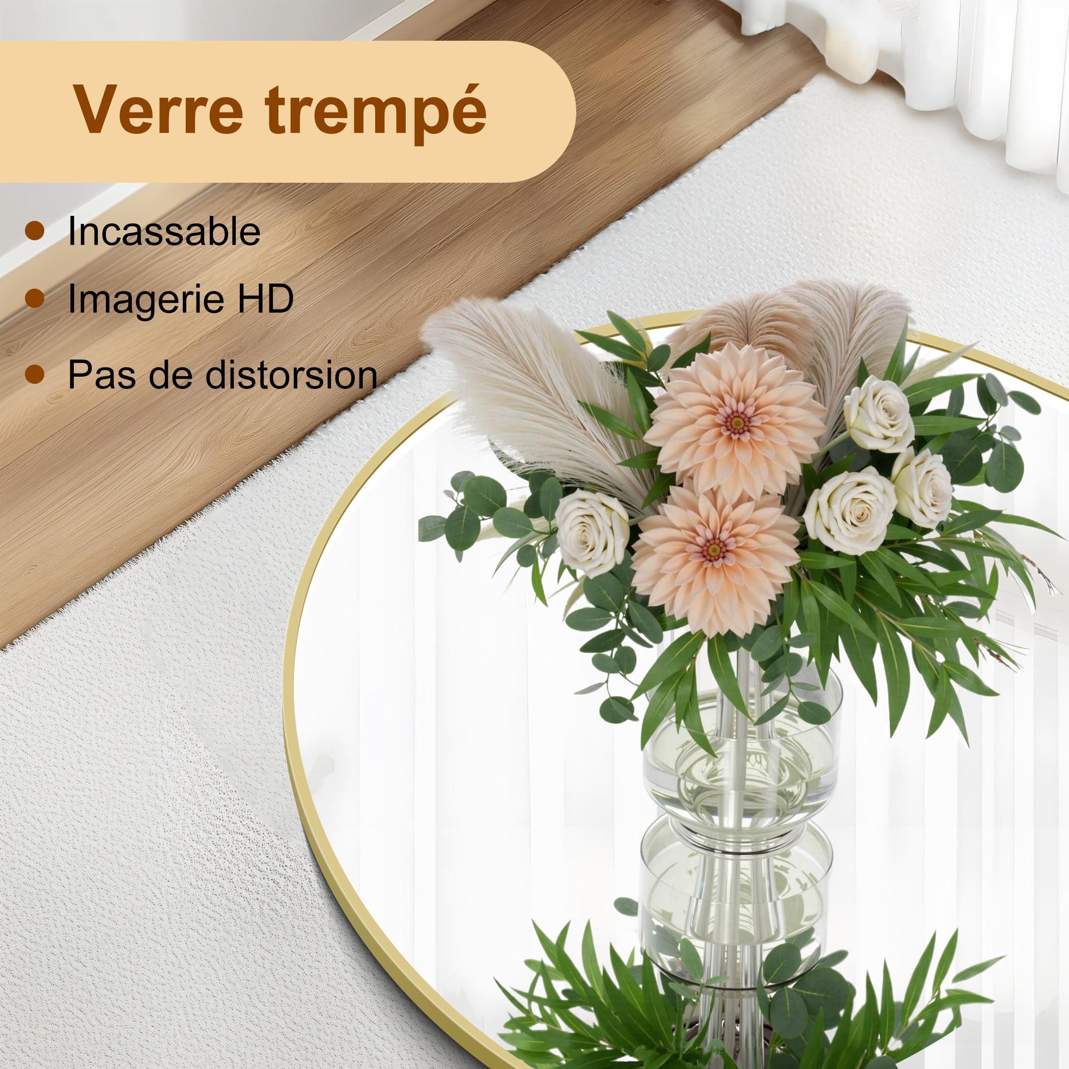 Miroir Arqué Pleine Longueur 150 x 40 cm, Pied Penché ou Suspendu, Cadre Métal Doré, Anti-déflagrante, Pour Salon Chambre