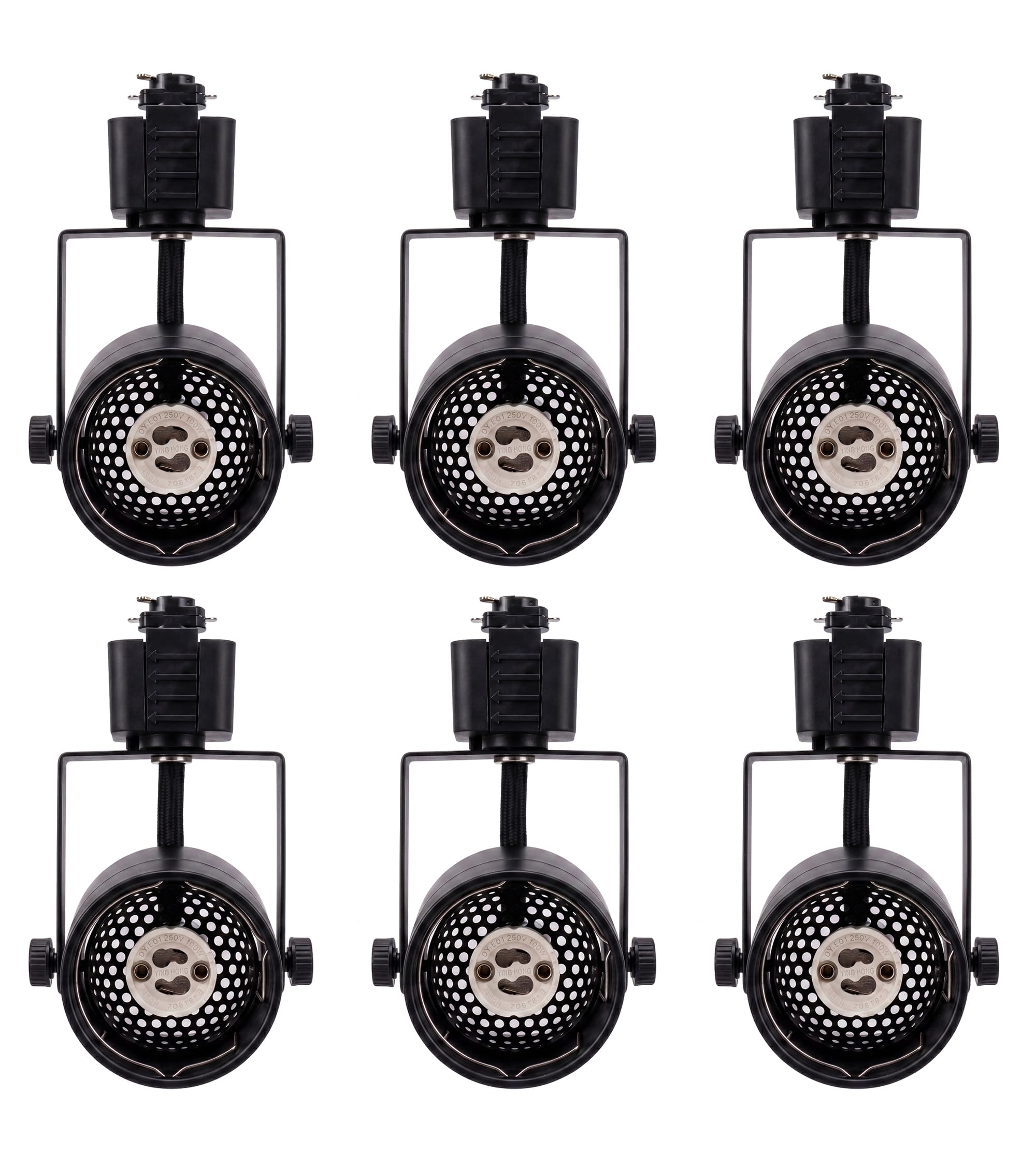 [6 Pack] CLOUDY BAY H Type Track Lighting Heads to Gu10 Base Socket Light Direction Adjustable,Round,Black