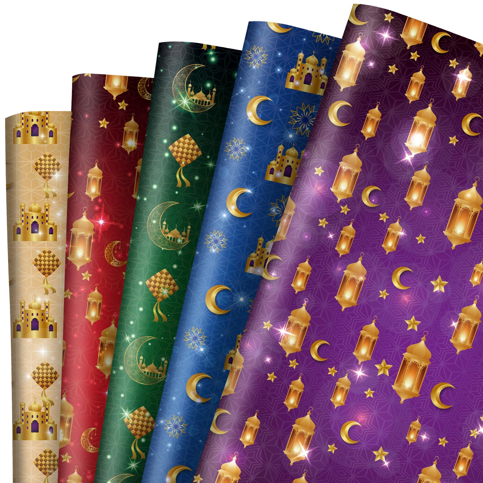Whaline10 Sheet Eid Mubarak Wrapping Paper Ramadan Eid Al-fitr Gift Wrap Paper Folded Flat Craft Paper for Islamic Holiday Baby Shower Birthday DIY Crafts Gift Packing, 19.7 x 27.6 Inch