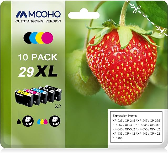 Mooho 29XL Ink Cartridges Compatible for Epson Expression Home XP-342 XP-352 XP-332 XP-442 XP-245 XP-235 XP-345 XP-247 XP-255 XP-257 XP-335 XP-355 XP-432 XP-435 XP-455 (10Pack)
