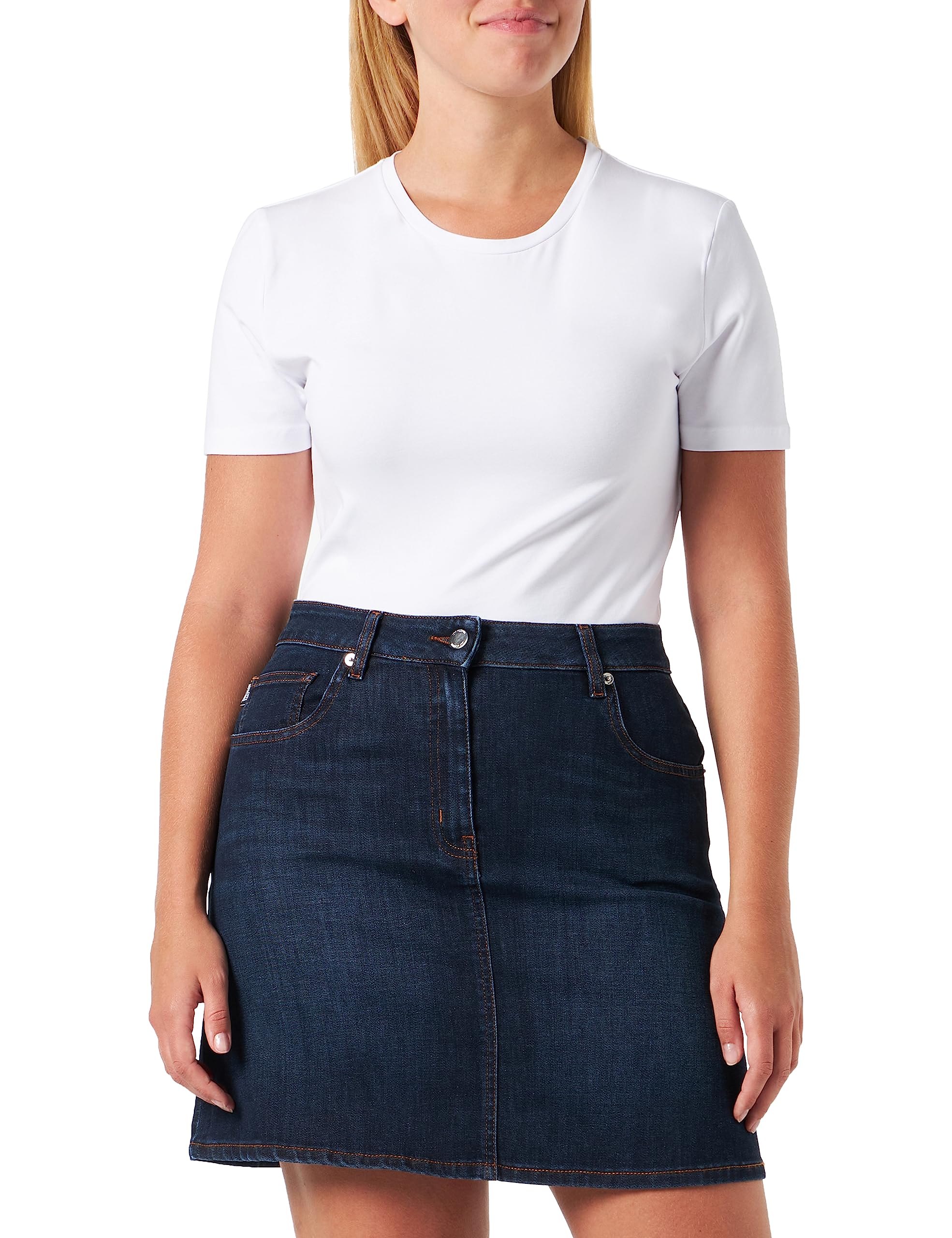 Love Moschino Women's with Stitched Hearts Mini Skirt, Dark Blue Denim, 44