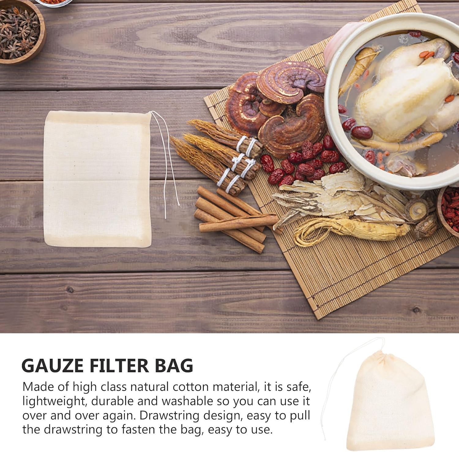 50pcs Cotton Soup Strainer Bags with Drawstring for Filtering