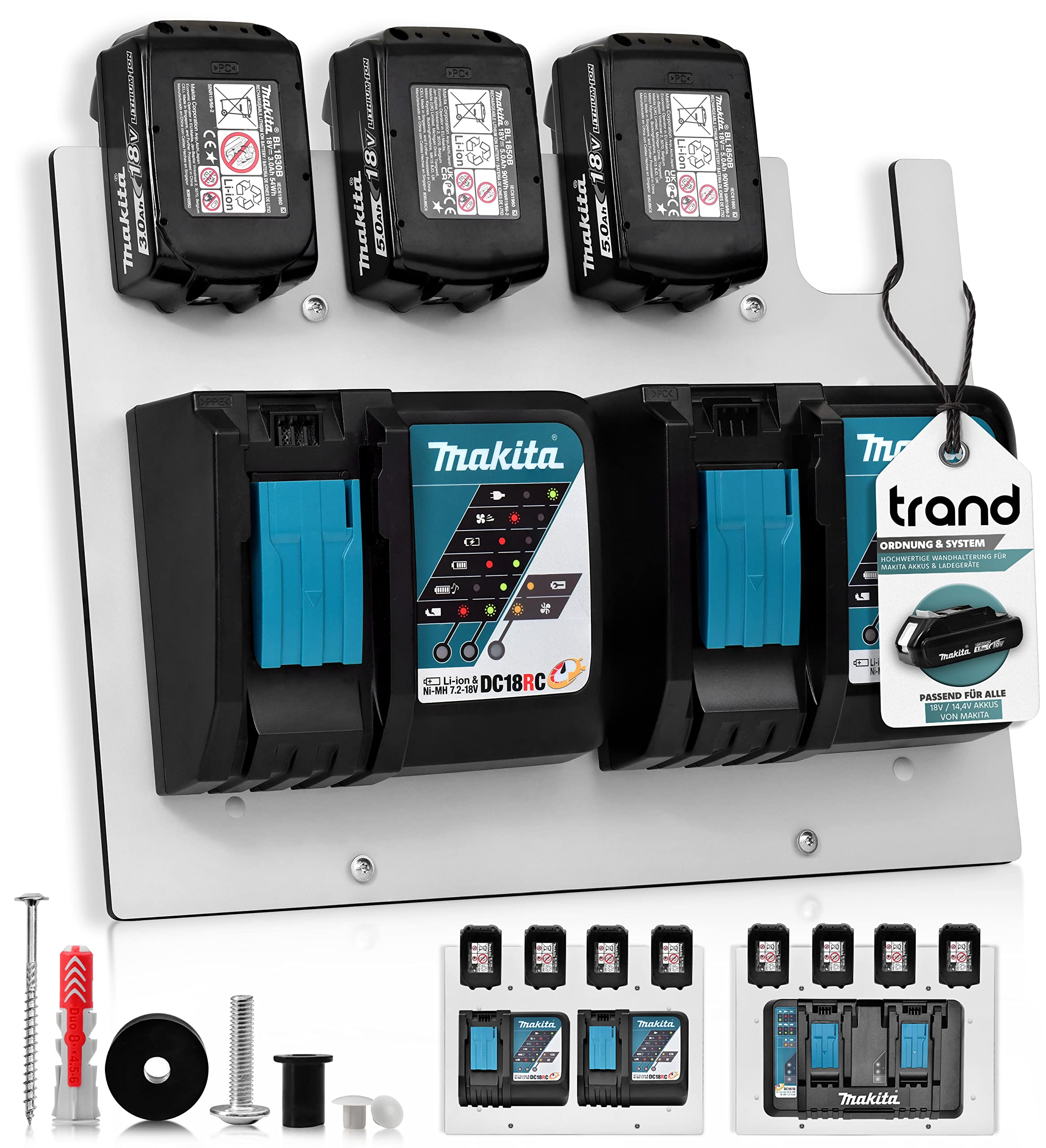 Support mural pour batteries Makita et chargeurs atelier garage HPL