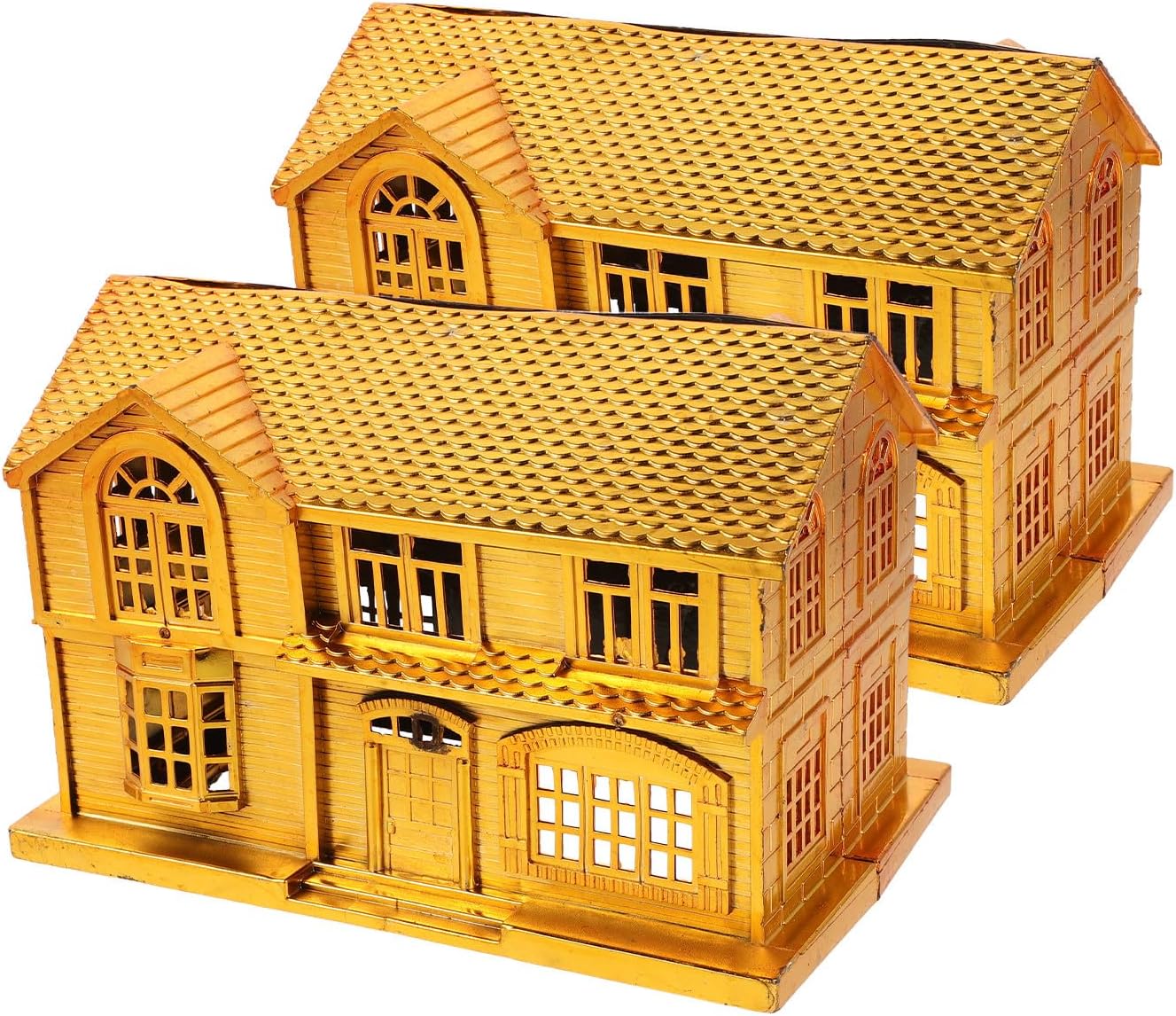 2pcs Luxury House for Ancestor Money - Small Golden Plastic Residence Chinese Memorial Supplies for Hungry Ghost Festival and Funeral Sacrifice