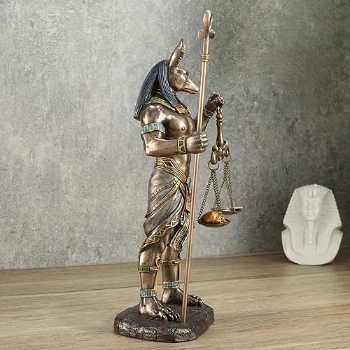 Miniatura 4 de Veronese Design 10 58 pulgadas Anubis sosteniendo Ankh Bastón y escala Escultura de resina en frío de bronce fundido