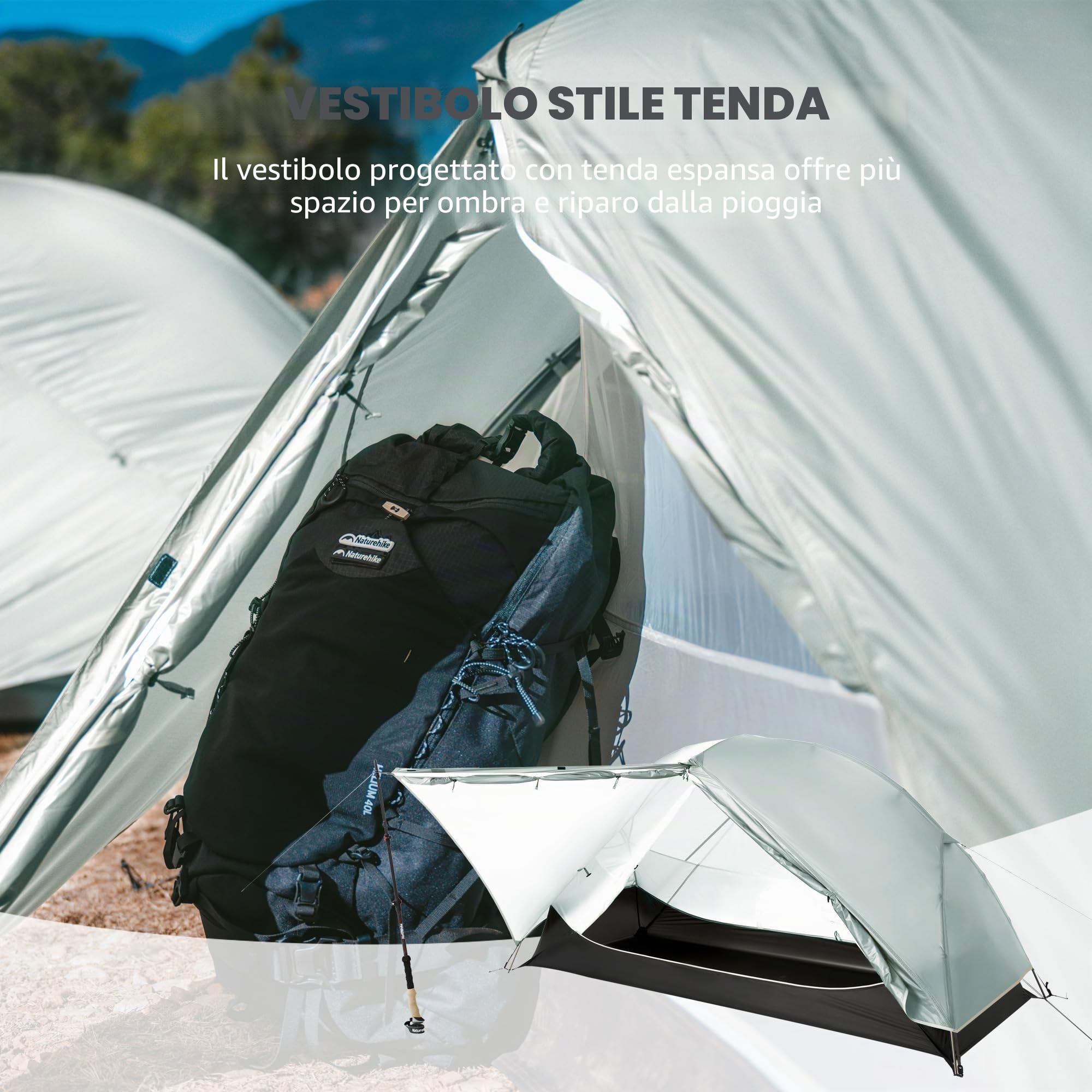 Naturehike Mongar UL - Tenda ultraleggera antivento, impermeabile, da trekking, portatile, doppia tenda, 1/2 persone, 3-4 stagioni, per campeggio, escursionismo
