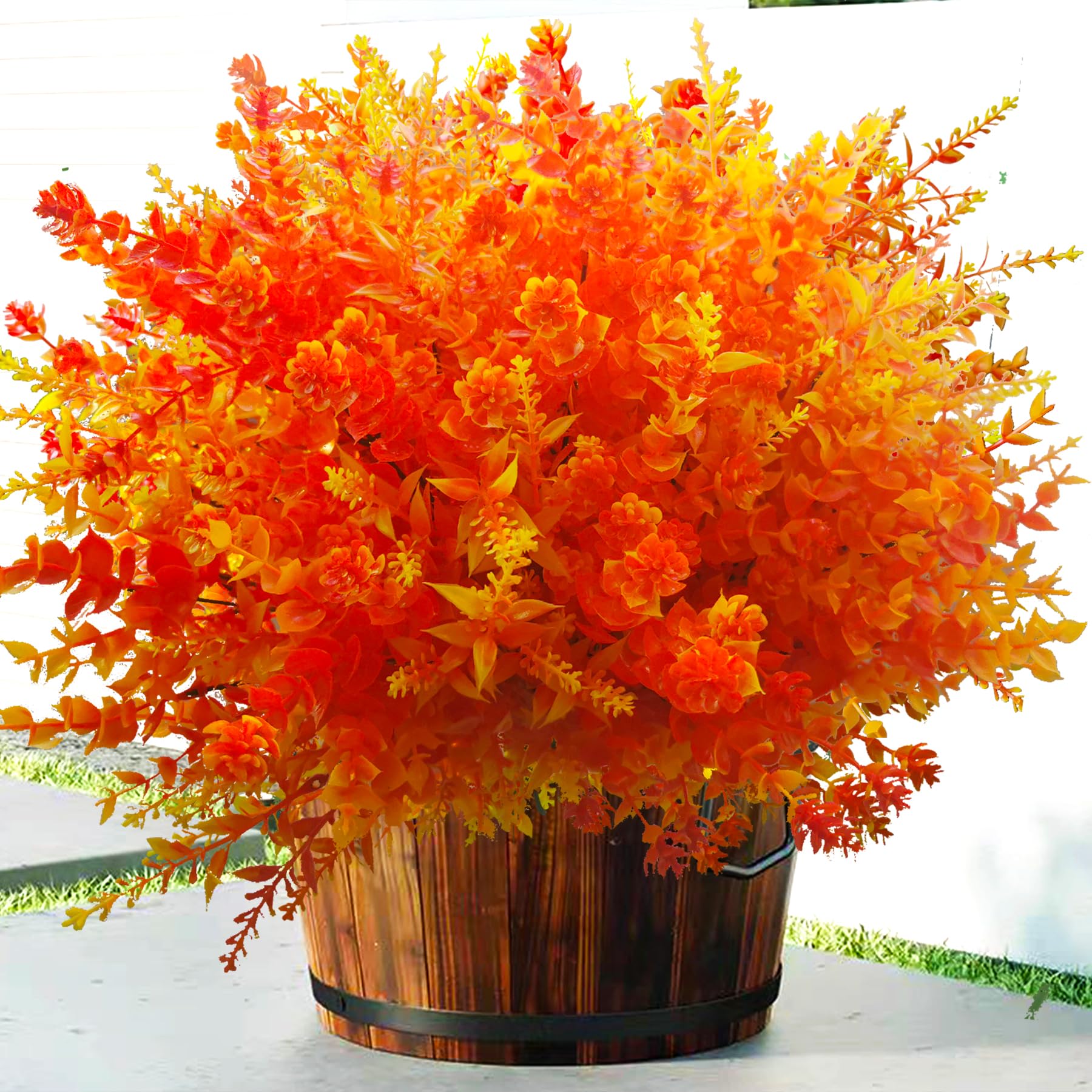 TSTWETO 24 Pcs Artificial Fall Flowers Outdoor Fake Plants, Artificial Mums Plants Outside Fake Flowers for Christmas, Faux Plants UV Resistantfor Home Garden Porch Window Box Decor