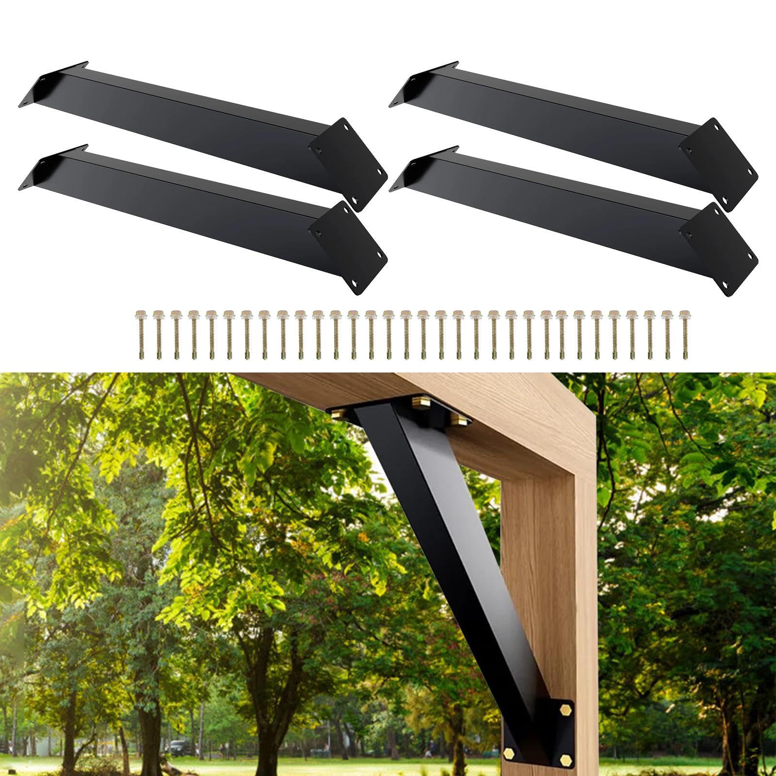KESOTO 6 Stück Regalbodenträger 42,8 x 8 cm, Winkelverbinder, 45 Grad Winkelverbindung, Schwerlastkonsolen mit Schraube für Balken, gelochte Konsolen für Holzpfosten Gartenlauben Terrassenhütten, A