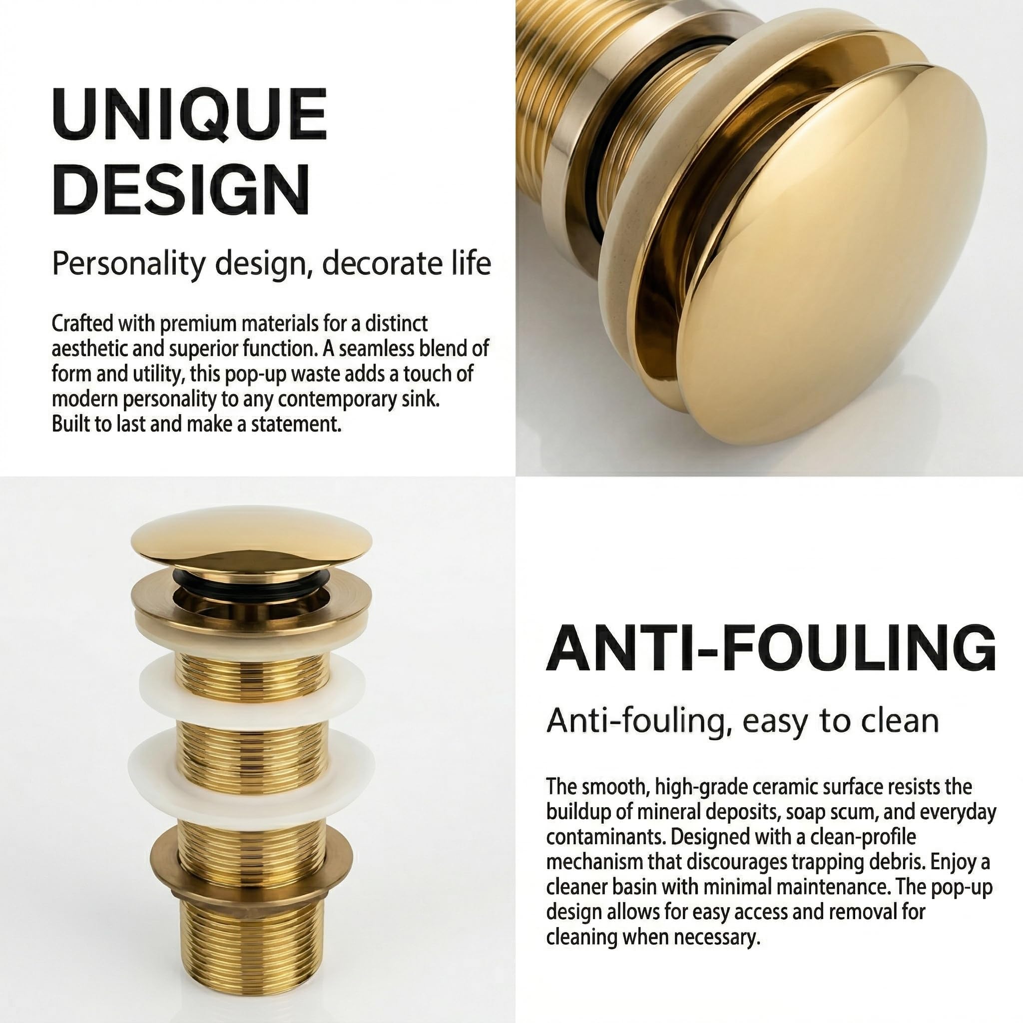 BASSINO Brass Pop-Up Waste Coupling - Golden Finish -5