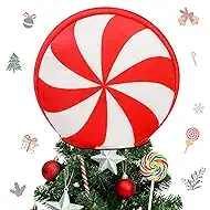 Eyourlife Christmas Candy Tree Topper 7.9in Height Xmas Lollipop Tree Decoration Peppermint Candy Cane Tree Top Decor Red and White Christmas Tree Topper for New Year Holiday Party Supplies