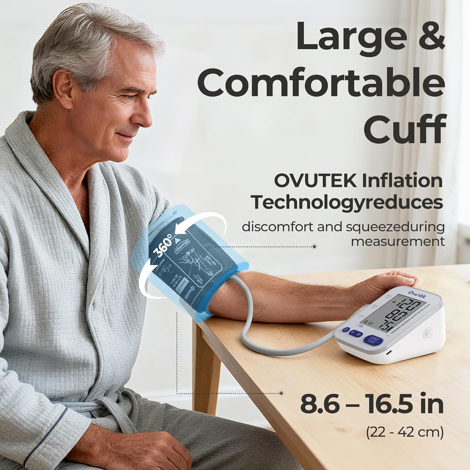 Ovutek Blood Pressure Monitors for Home Use: Large BP Cuff with 240 Memories for 2 Users, Upper Arm Blood Pressure Machine, Accurate BP Monitor with Batteries Type-C Cable