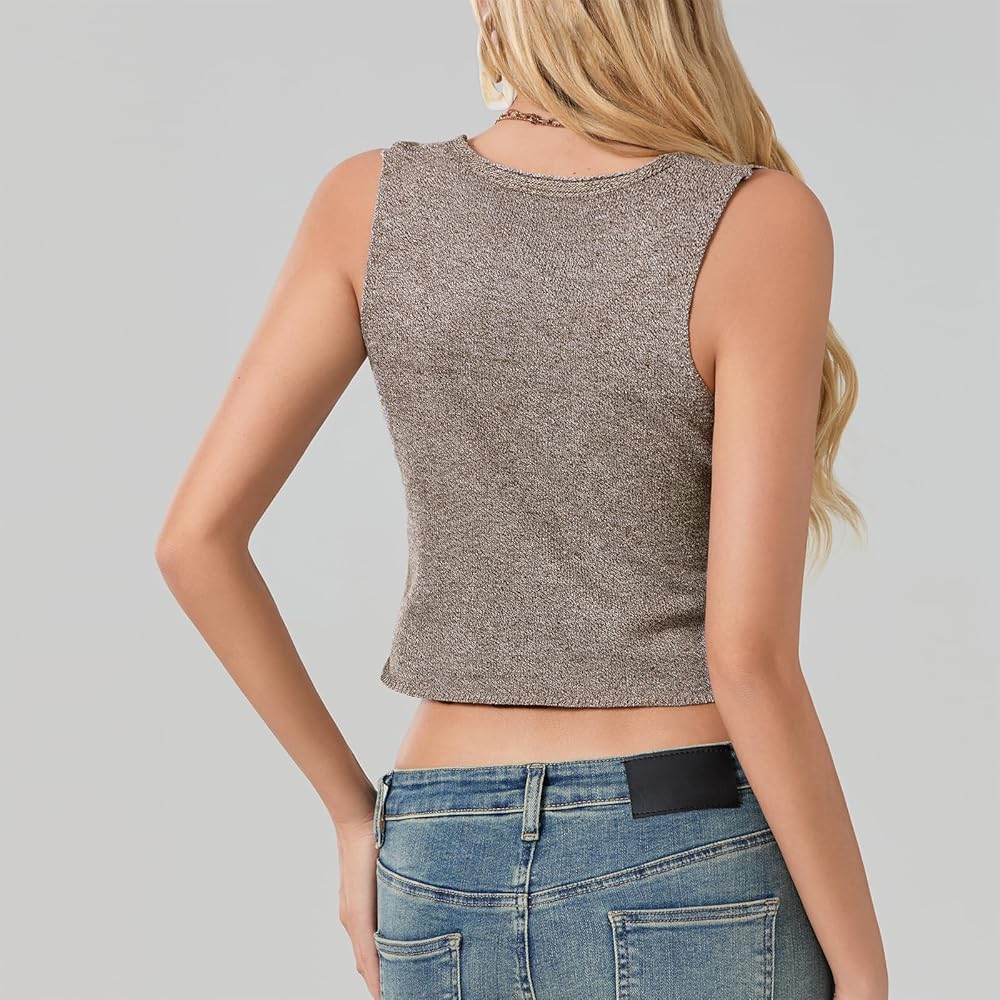 Women Tie Front Sweater Vest Top Sleeveless Y2k Knit V Neck