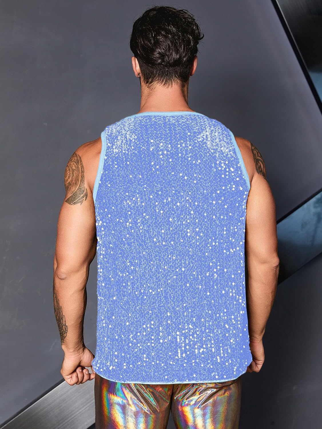 WDIRARA Men's Plus Size Sequin Sleeveless Round Neck Tank Top T Shirt Party Clubwear Top - Image 2