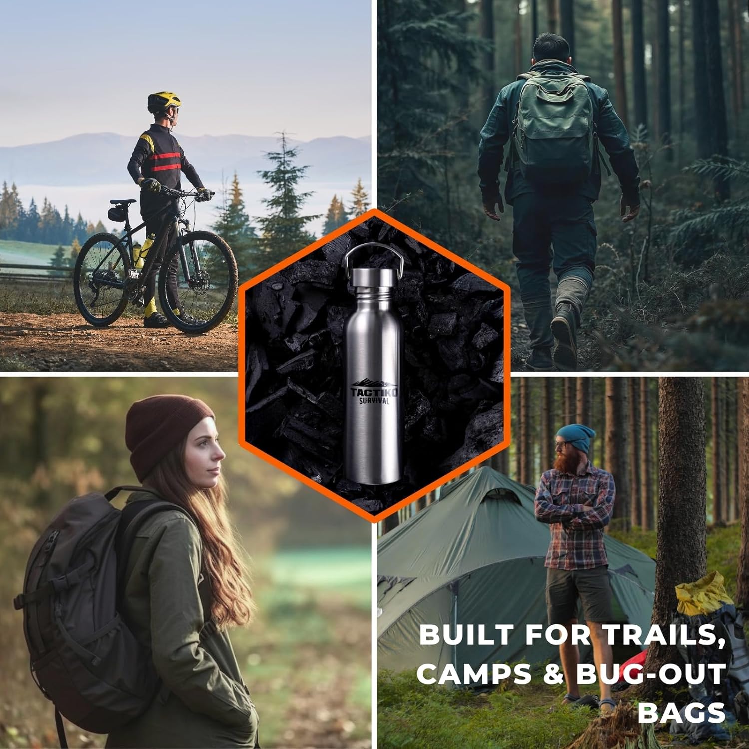 Tactiko Survival 25 oz/750 ml Stainless Steel Wide Mouth Water Bottle, Single Wall Boil-Safe, Leakproof, BPA-Free with Carry Sleeve and Strap for Camping, Hiking, Outdoor Prep (Black) - Image 8