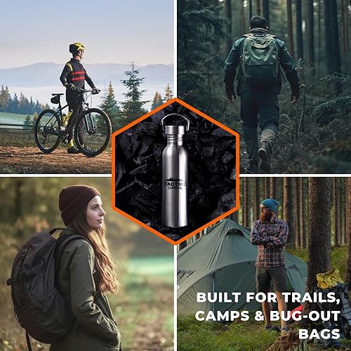 Miniatura 8 de Tactiko Survival 25 oz/750 ml Stainless Steel Wide Mouth Water Bottle, Single Wall Boil-Safe, Leakproof, BPA-Free with Carry Sleeve and Strap for