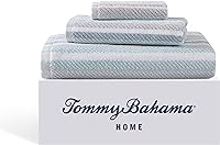 Tommy Bahama Ocean Bay Tranquil Blue 3-Piece Bath Towel Set - 100% Yarn-Dyed Cotton, Soft Absorbent, Fade-Resistant, 600 GSM