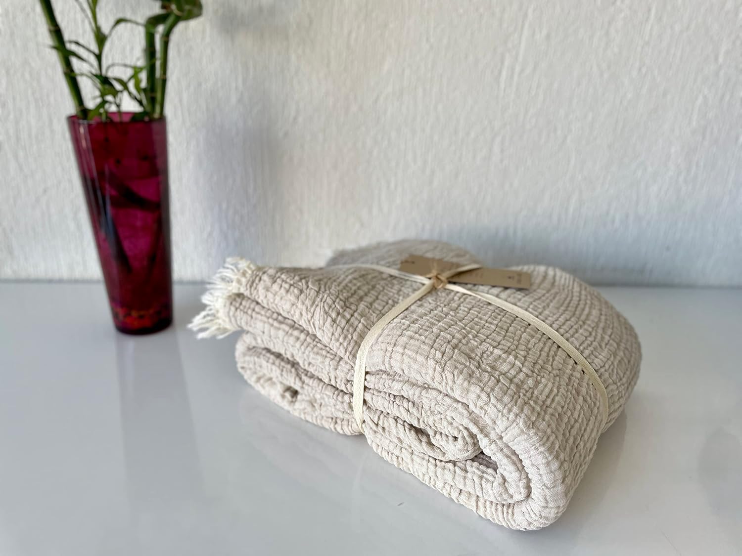 100% Muslin Cotton Pillow Shams, 4 Layers Soft Turkish Cotton Pillowcases, Pillowcase ONLY – No Blanket or Bedspread Included, Beige (Two Pillowcases 20x30 (50x70cm))