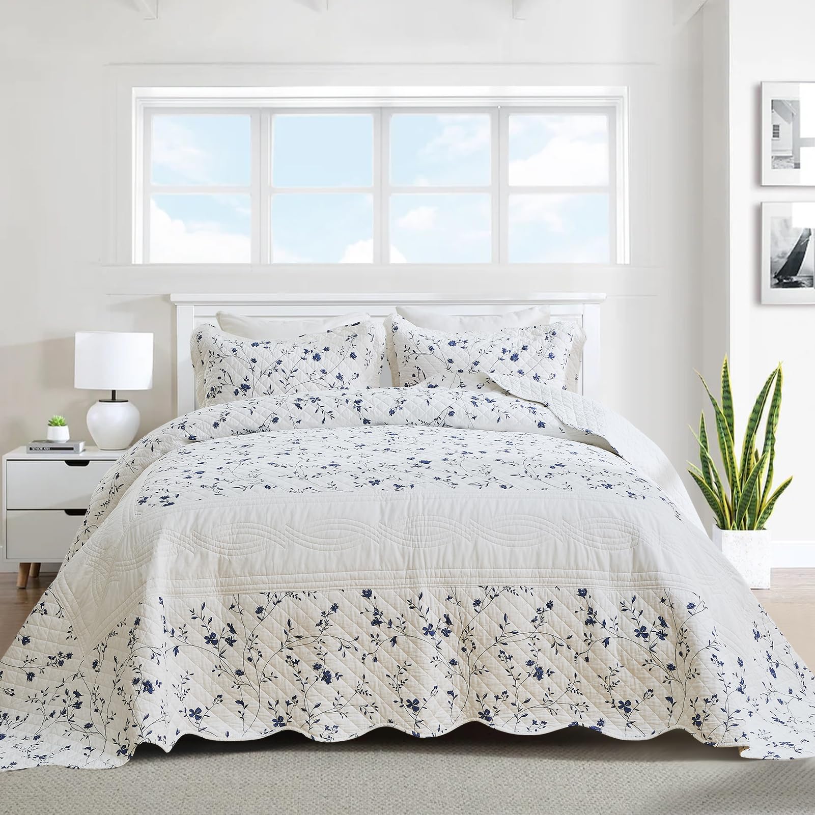 Übergroße Tagesdecke Aus 100% Baumwolle – Queen Size Mit Kissenbezügen Im Karierten Landhaus-Design
