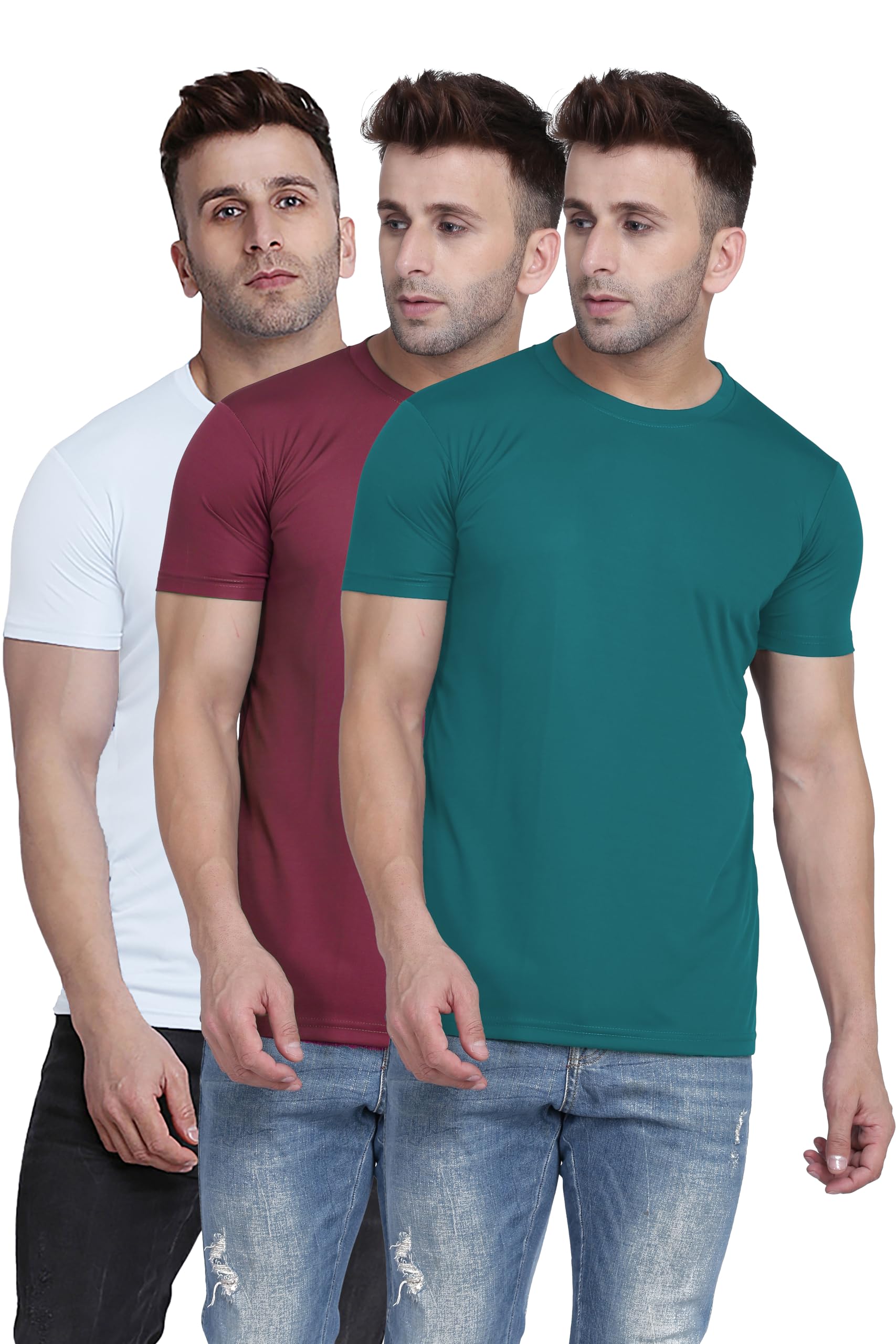 TQH Men Dri Fit Polyester Half Sleeve Round Neck Multicolor T-Shirts - Pack of 3-picture-10