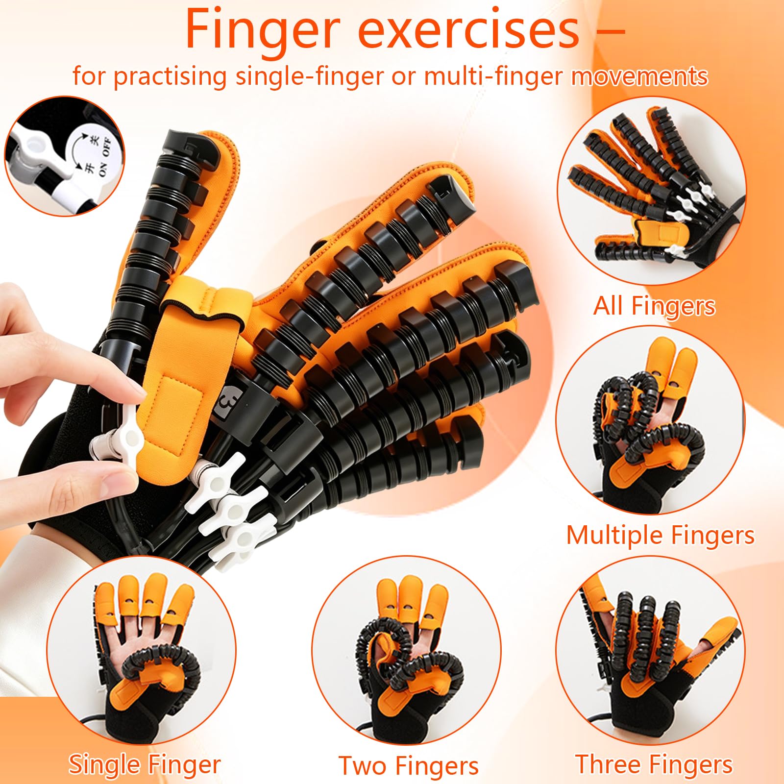 Guanto robotizzato riabilitazione, modalità/intensità regolabili, ricaricabile allenamento dita/mano, disturbi manuali, XL mano destra
