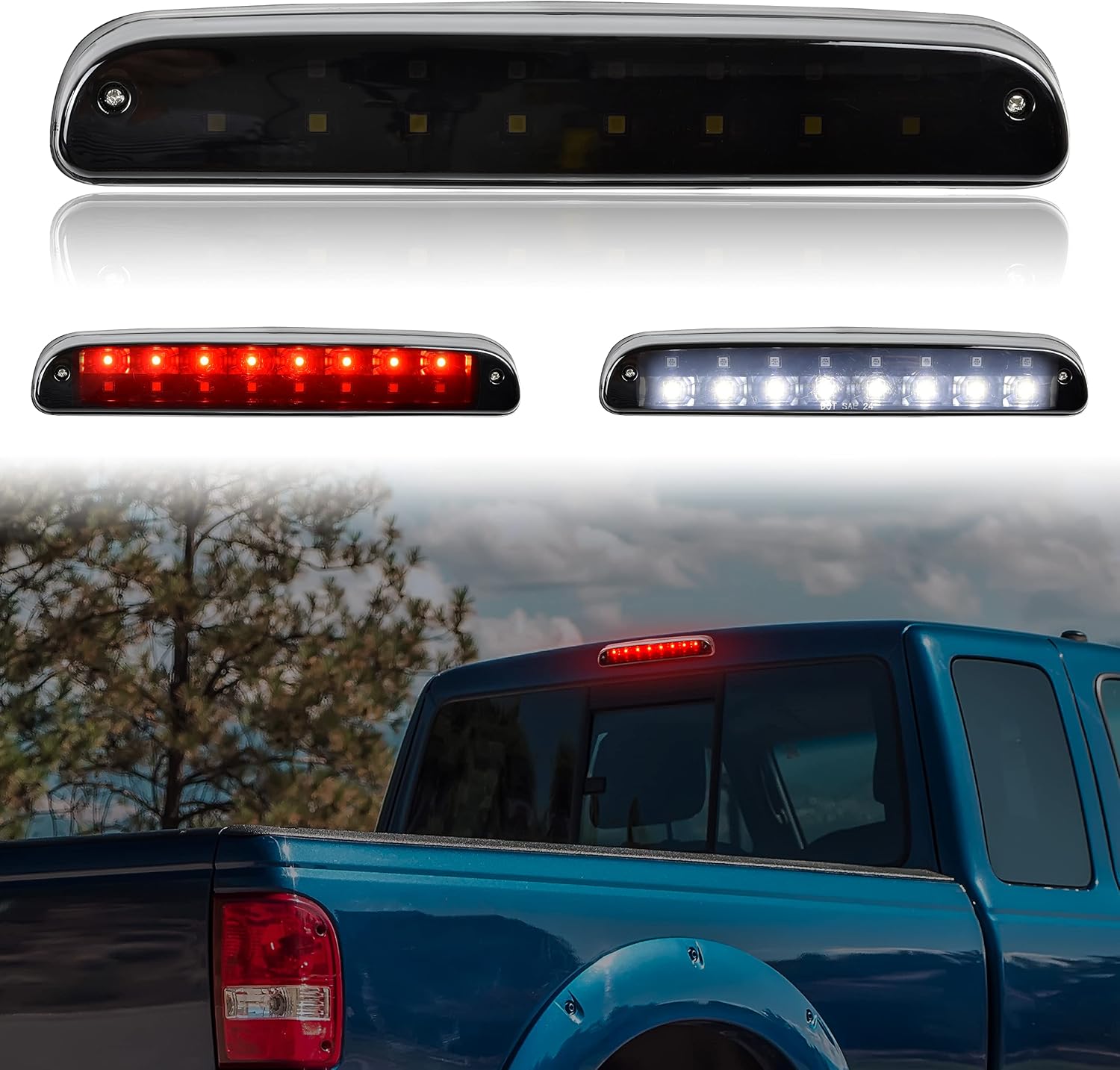 LED 3rd Brake Light for Ford, Rear Center High Mount Stop Light Third Brake Lamp for Ford F250 F350 F450 F550 1999-2016 / Ranger 1993-2011 / Explorer 2001-2005 Accessories (Smoke Lens)